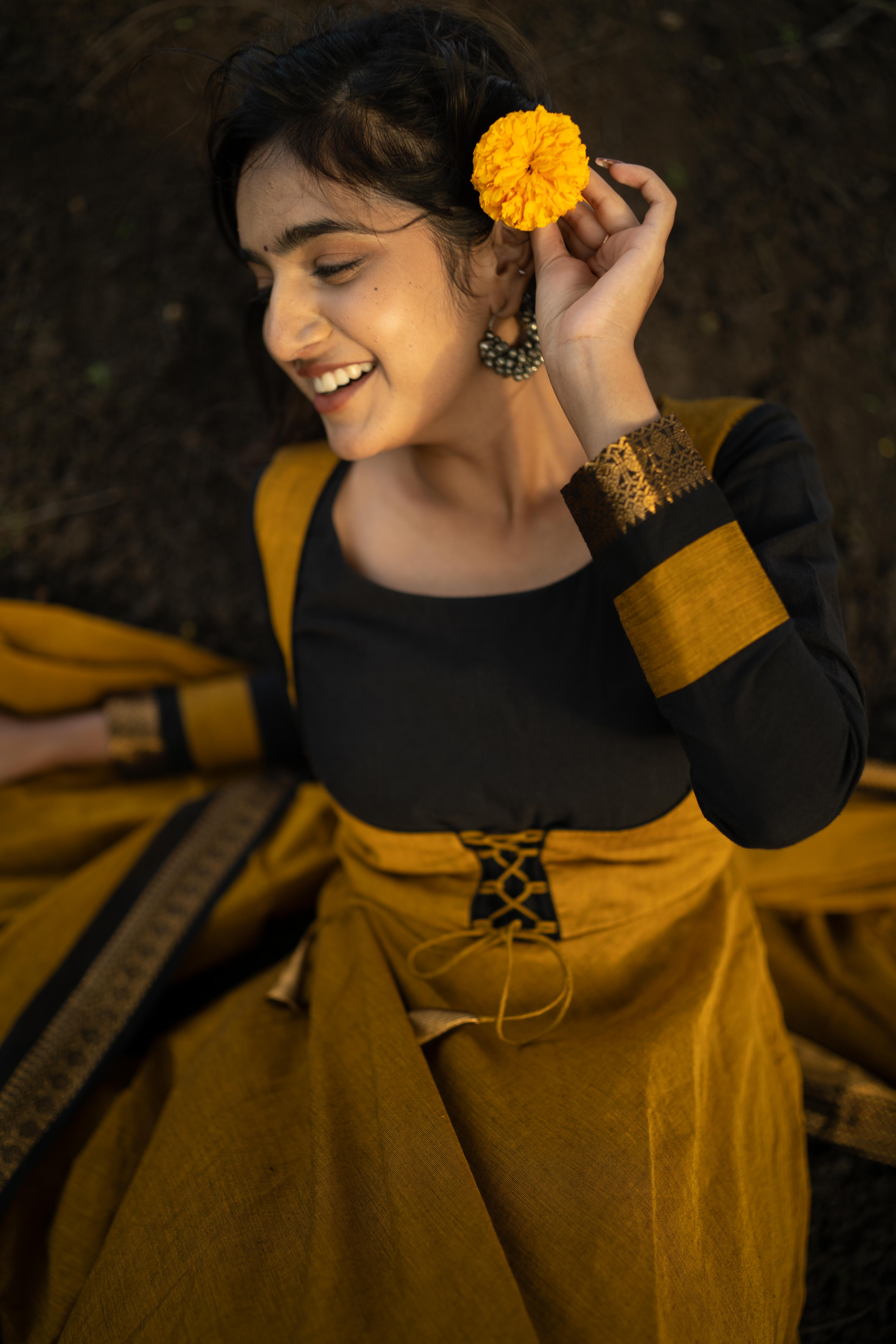 Mustard Anarkali Top & Dupatta Set