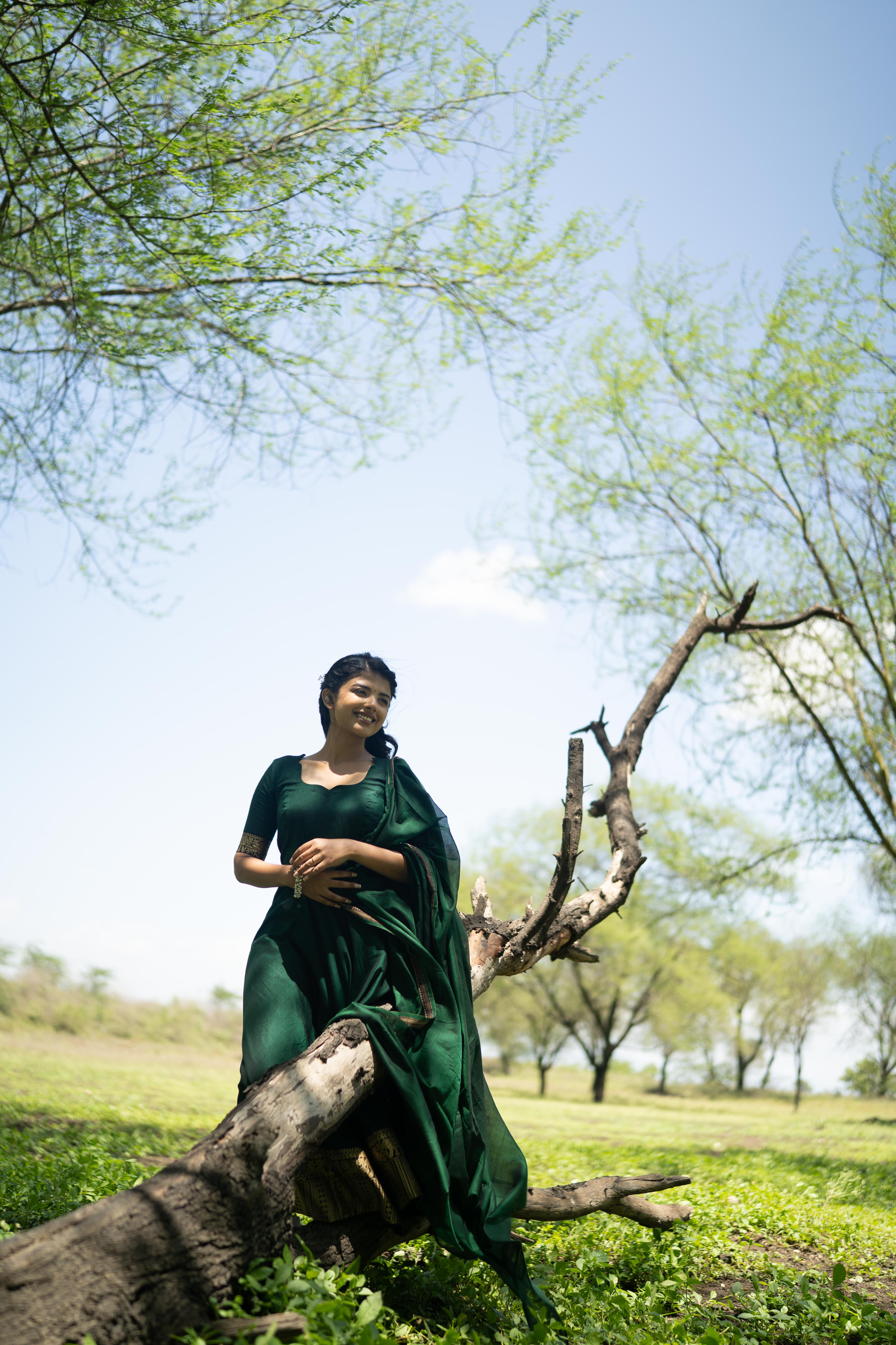 Bottle Green Malar Anarkali Top & Dupatta
