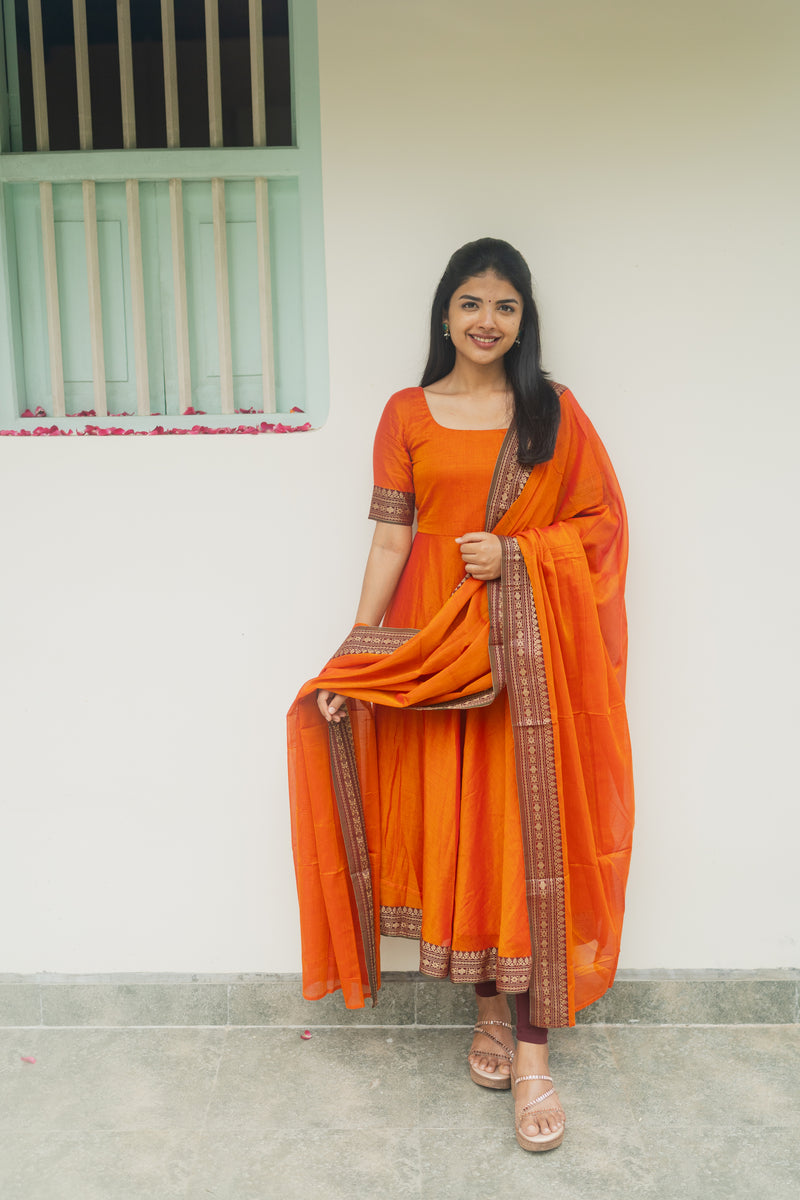 Orange Malar Anarkali Top & Dupatta