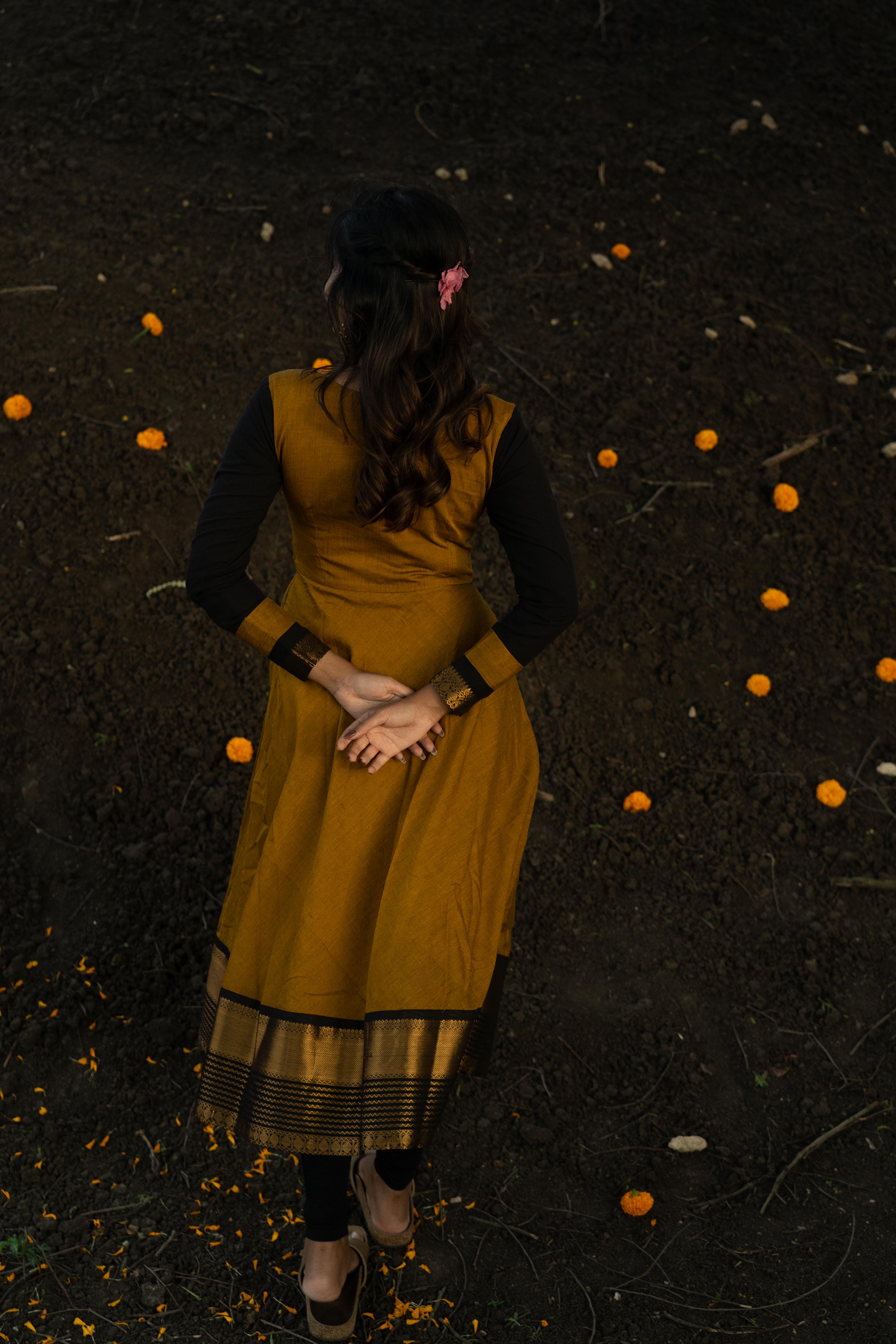 Mustard Anarkali Top & Dupatta Set