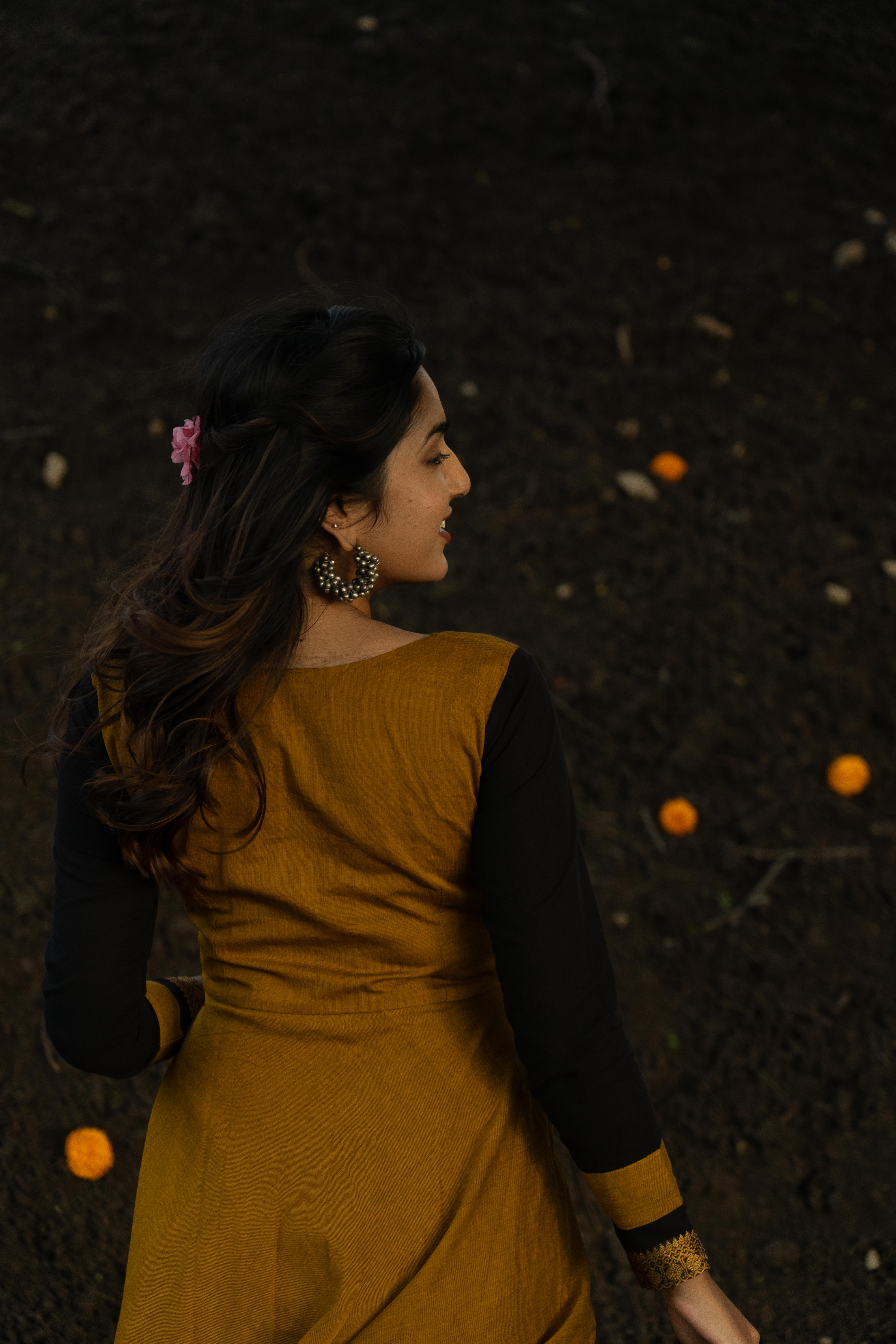 Mustard Anarkali Top & Dupatta Set