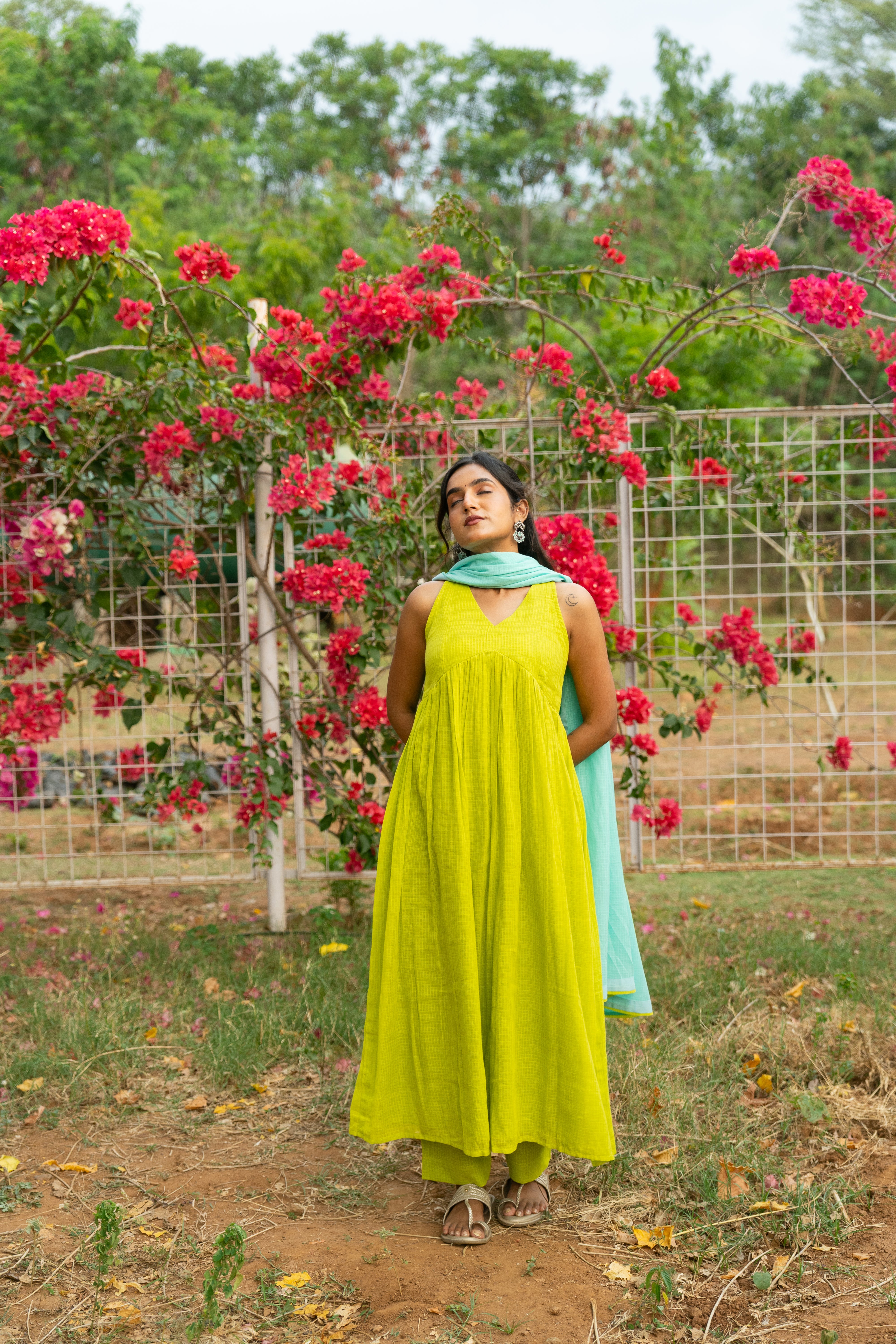 Lime Green Kota Anarkali Set