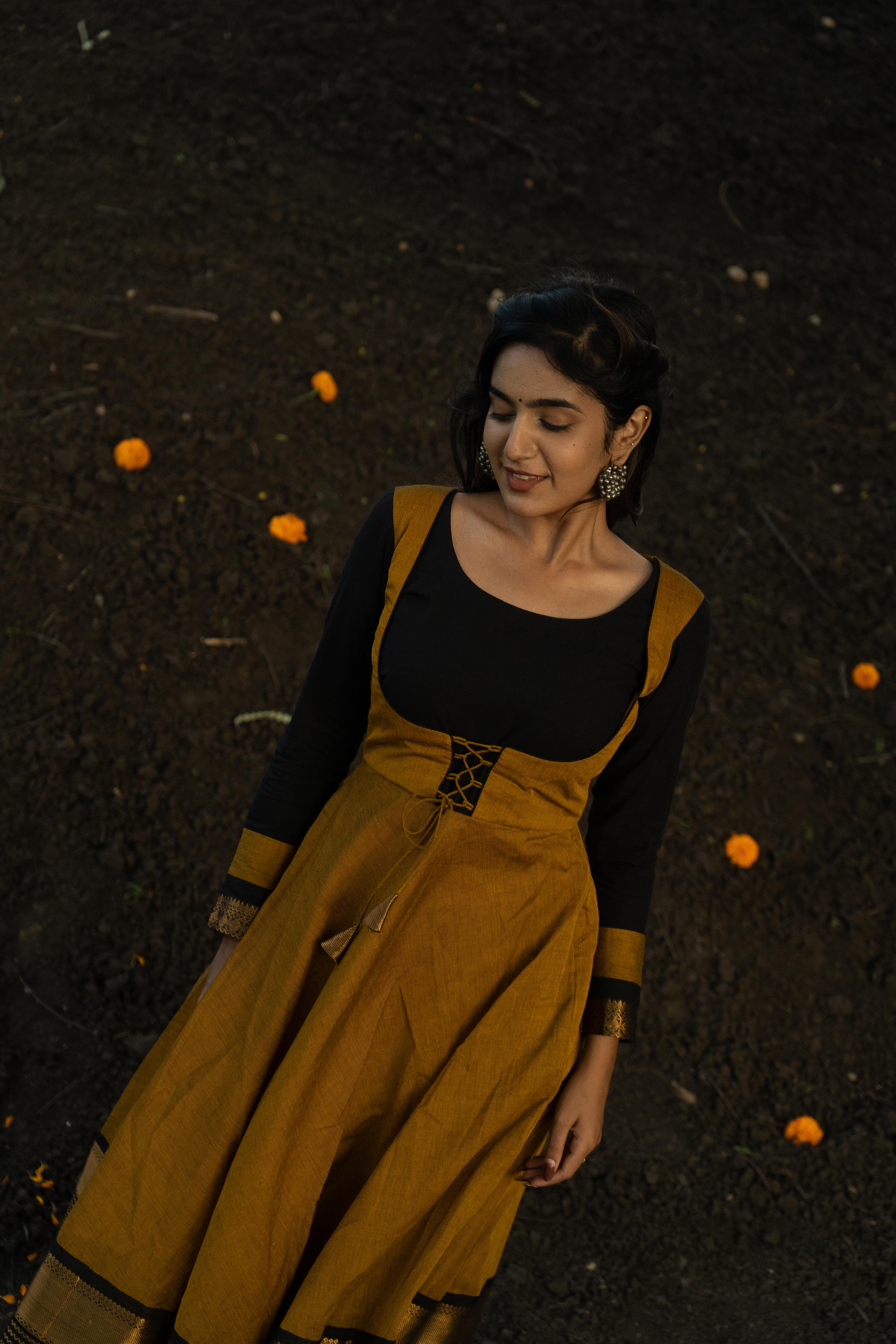 Mustard Anarkali Top & Dupatta Set