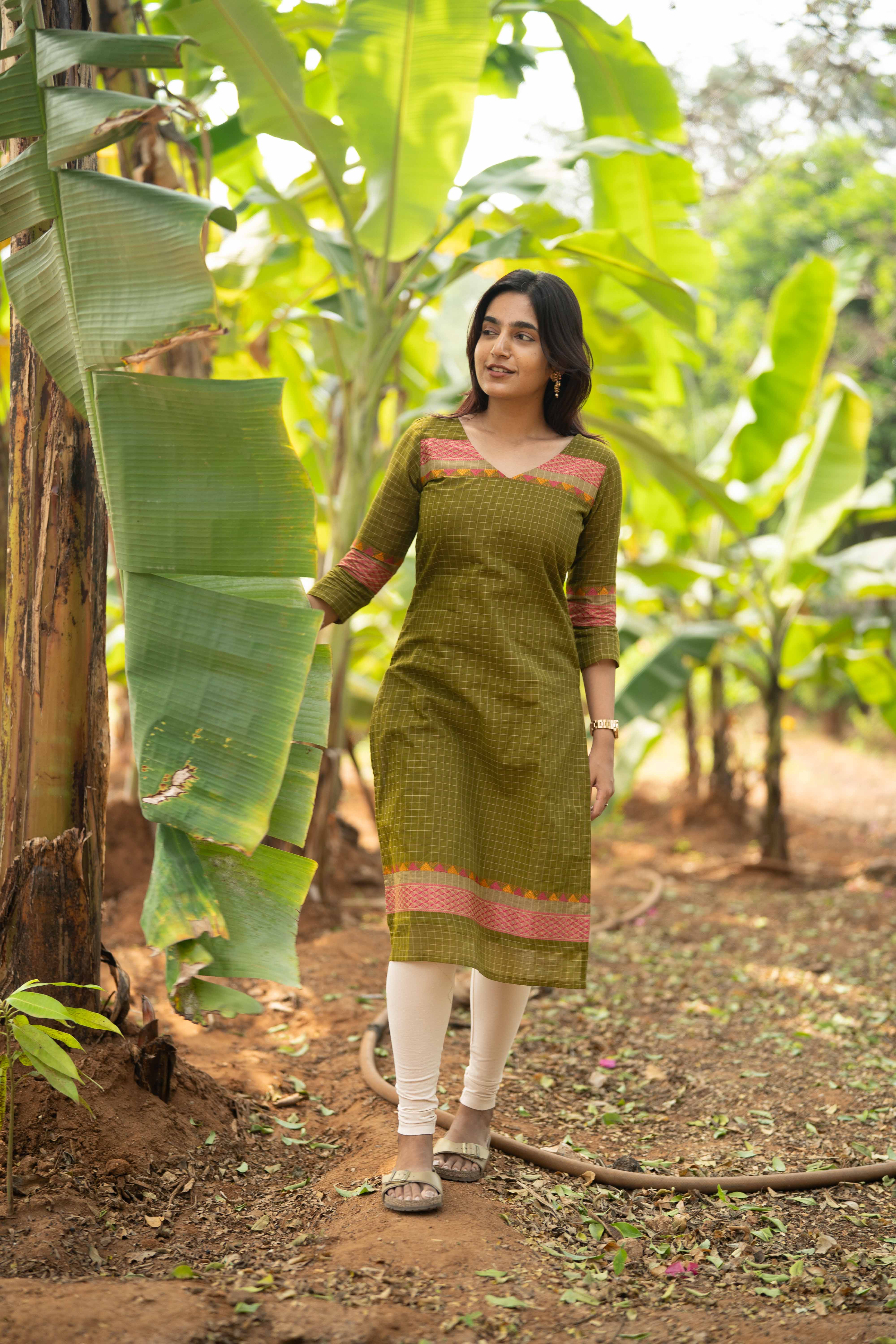 Green Kanchi Cotton Top & Dupatta Set