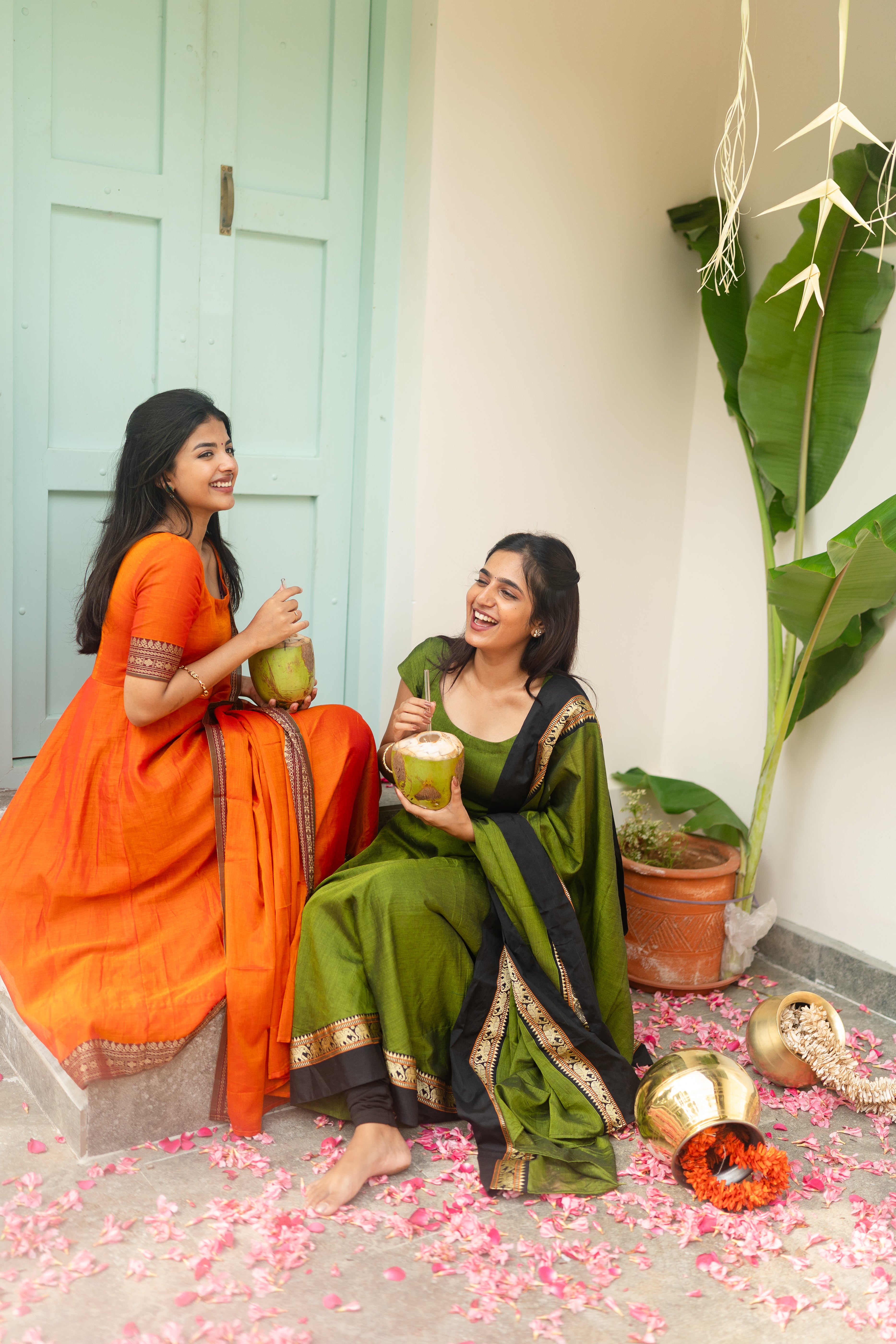 Olive Green Narayanpet Anarkali Top & Dupatta