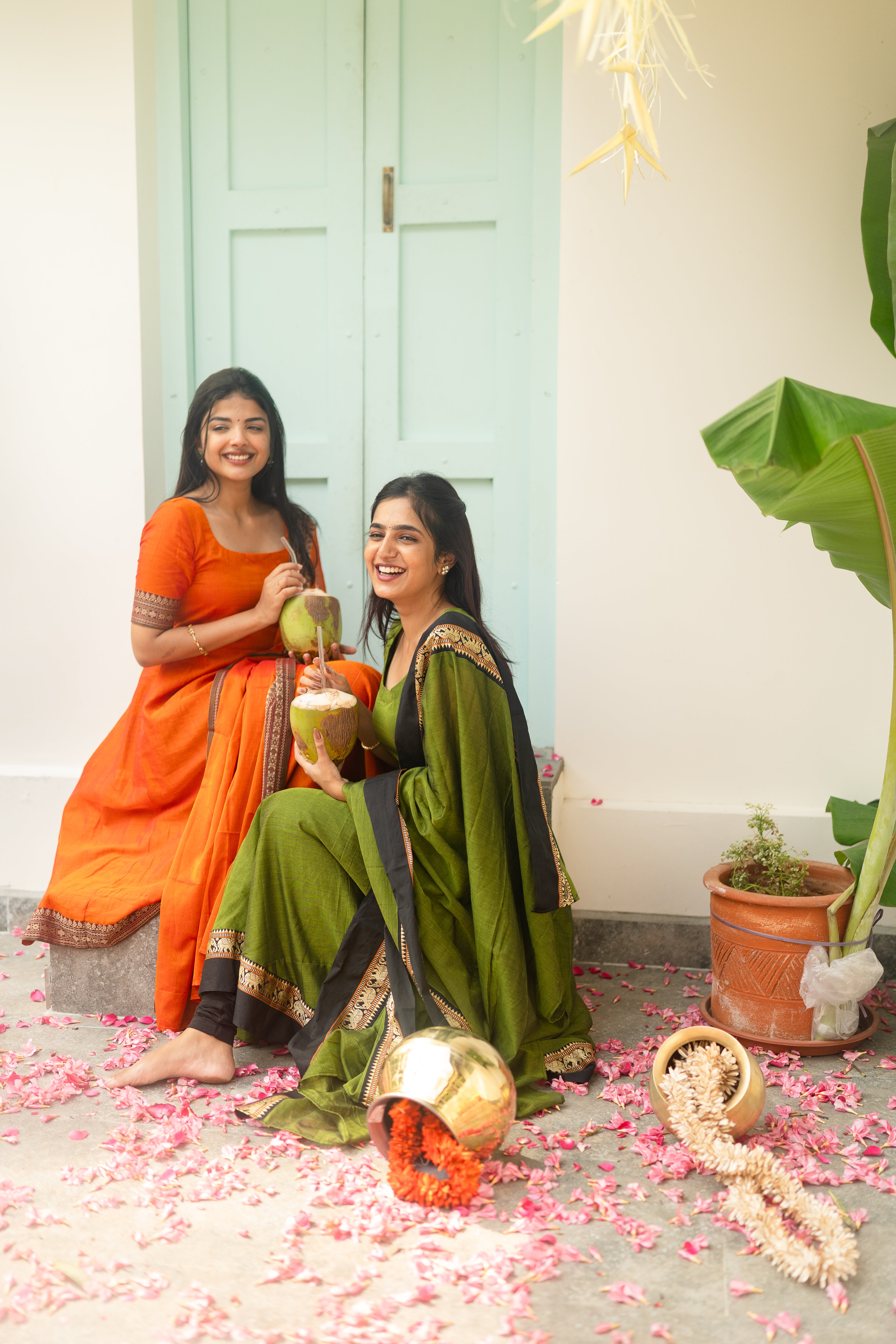 Olive Green Narayanpet Anarkali Top & Dupatta