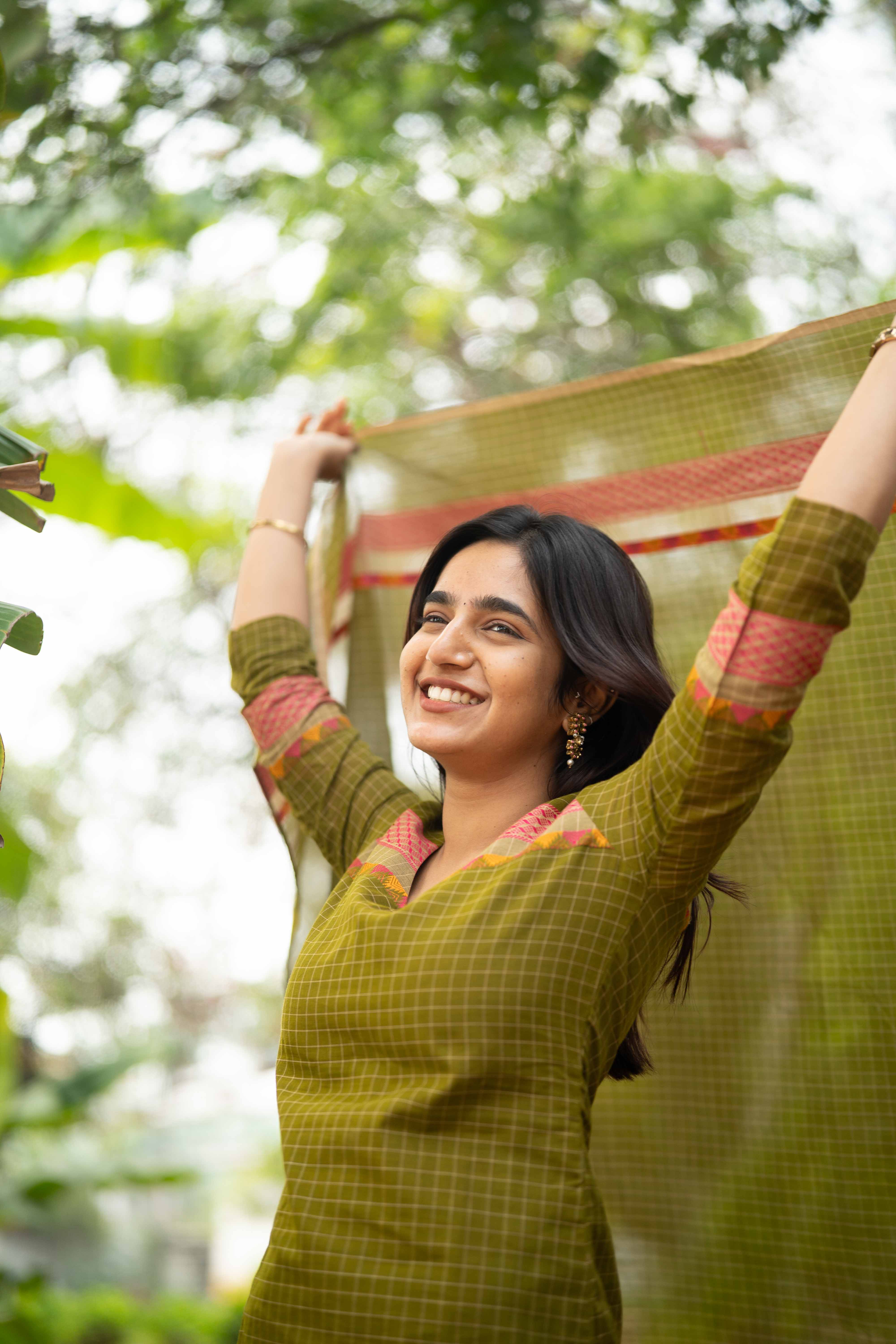 Green Kanchi Cotton Top & Dupatta Set