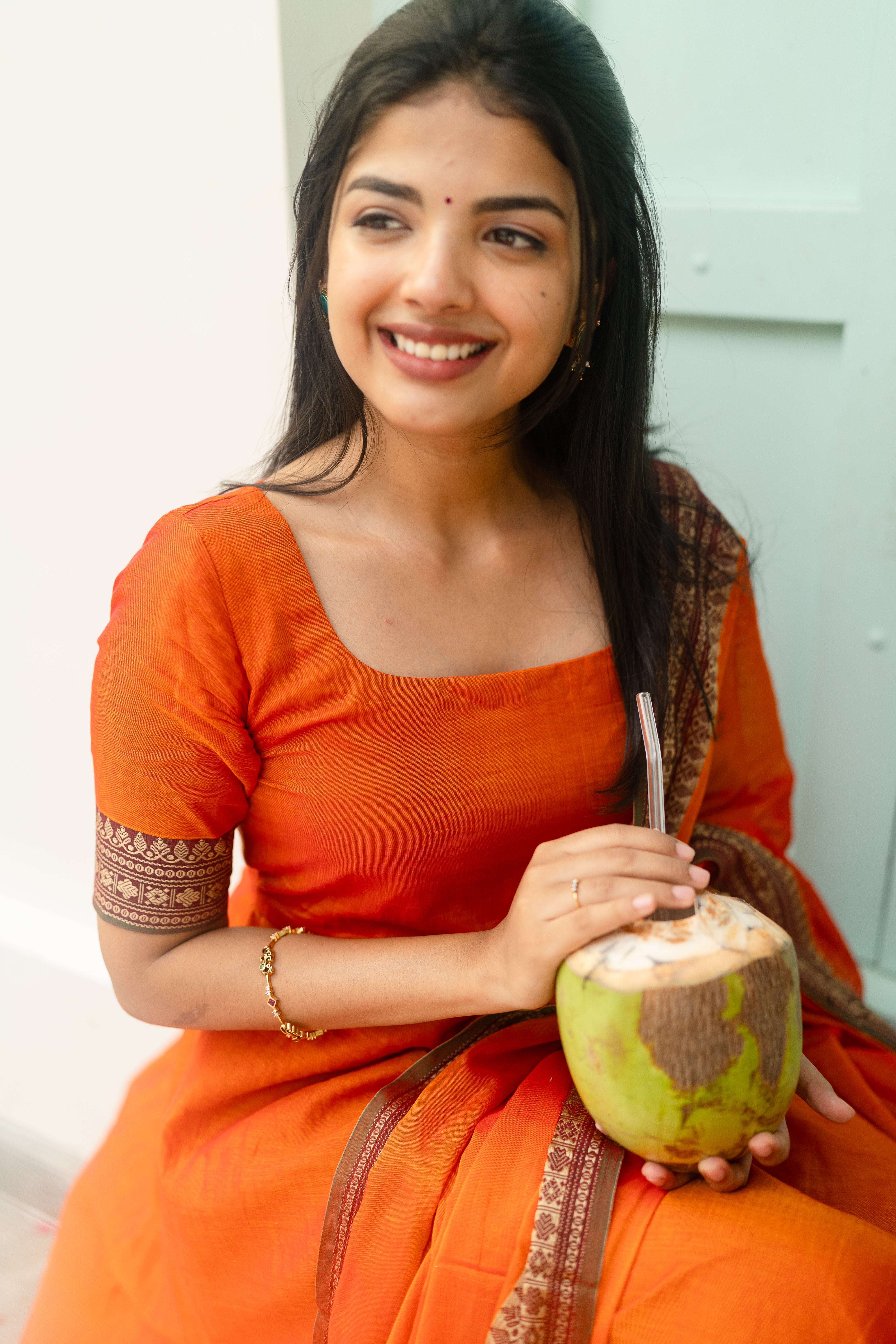 Orange Malar Anarkali Top & Dupatta