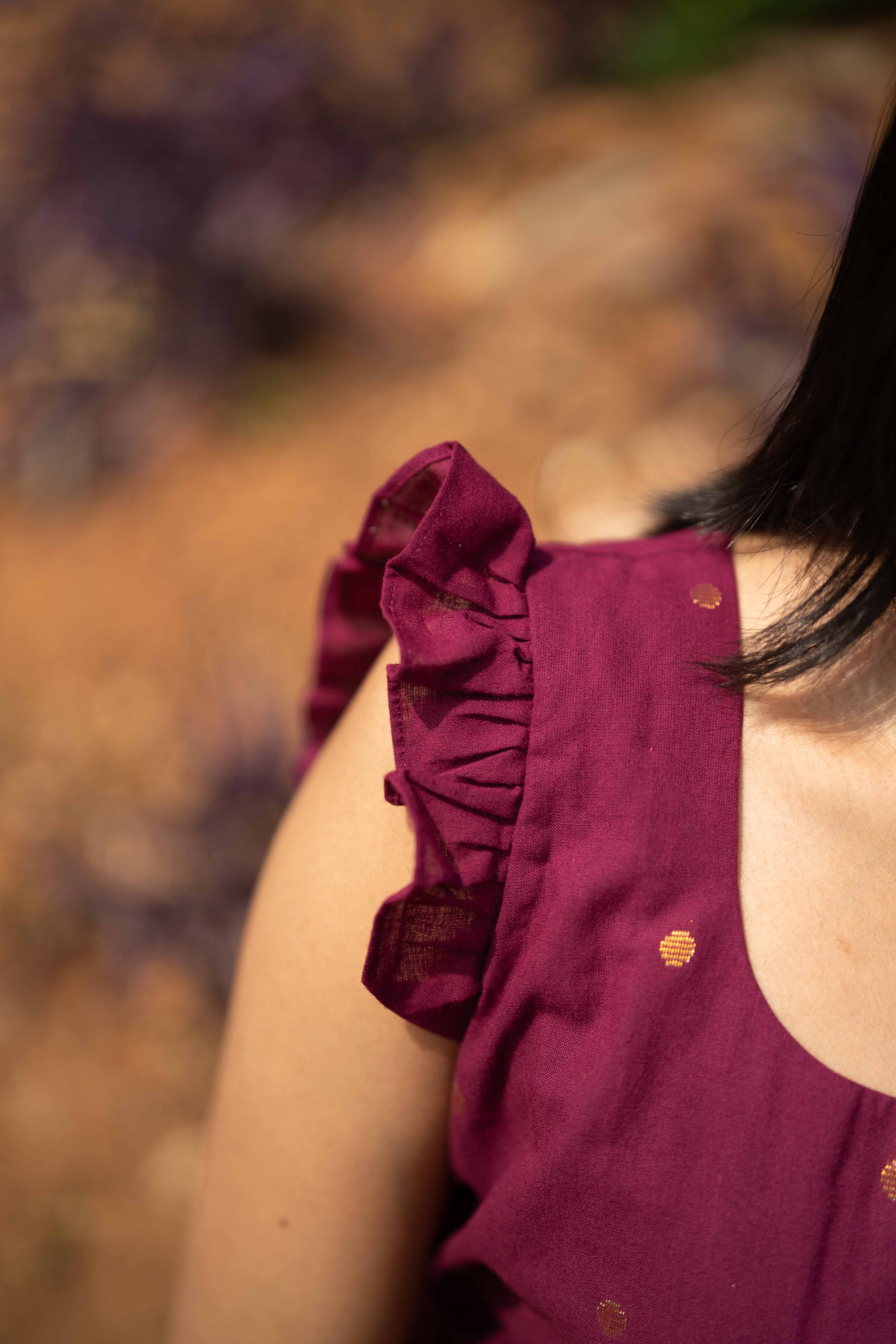 Magenta Cotton Kurta Suit set (Flutter Sleeves)