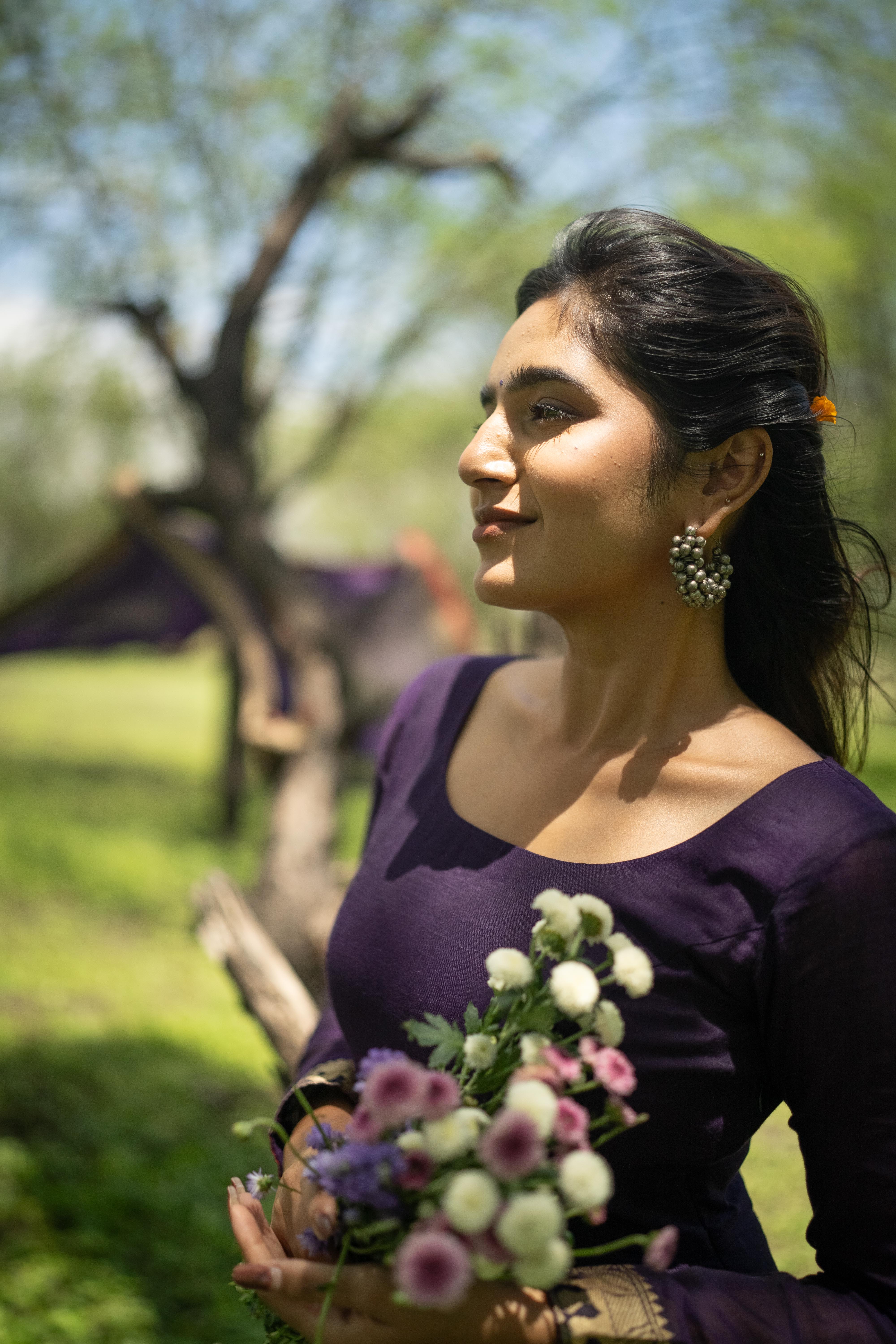 Jamun Purple Malar Anarkali Top & Dupatta