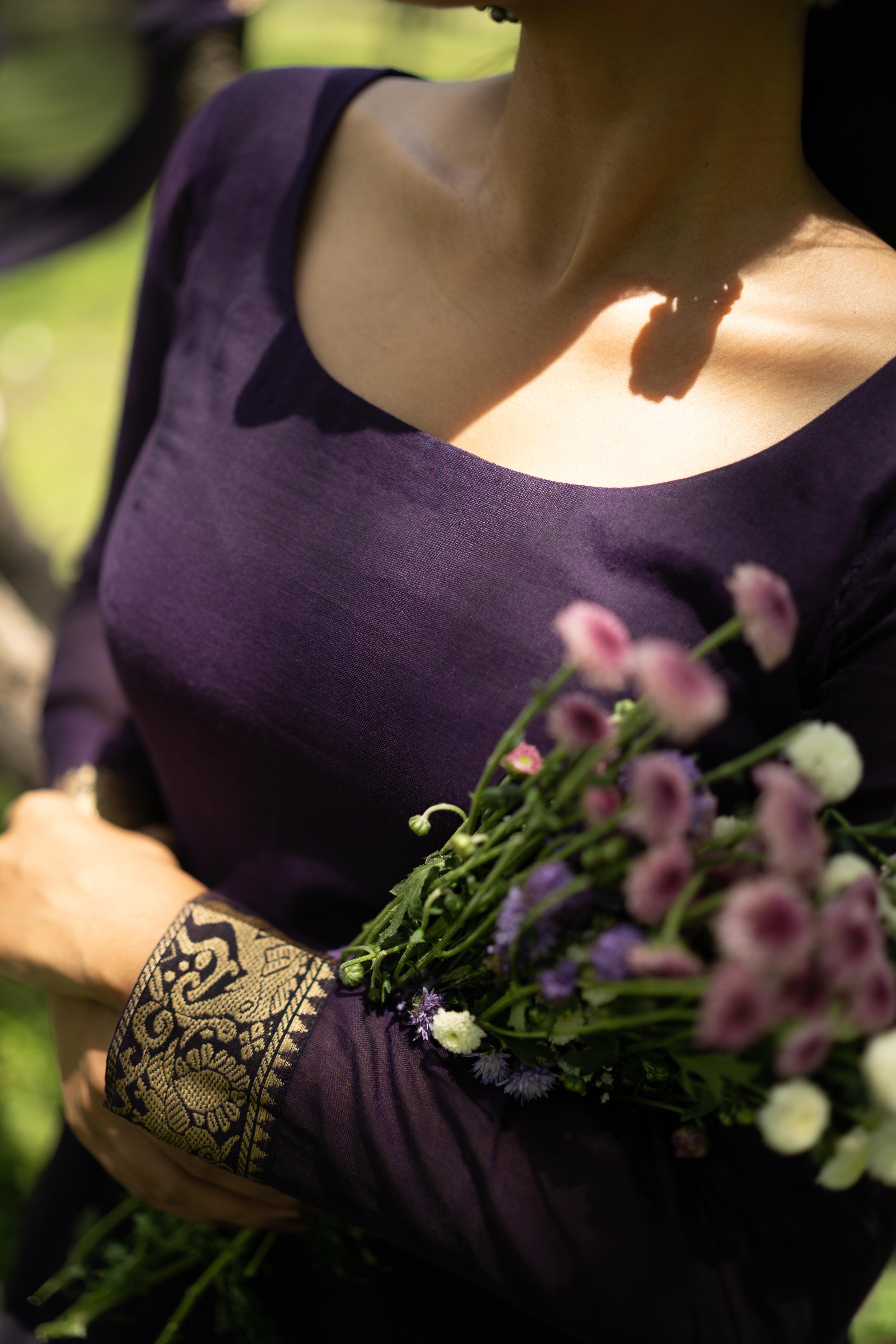 Jamun Purple Malar Anarkali Top & Dupatta