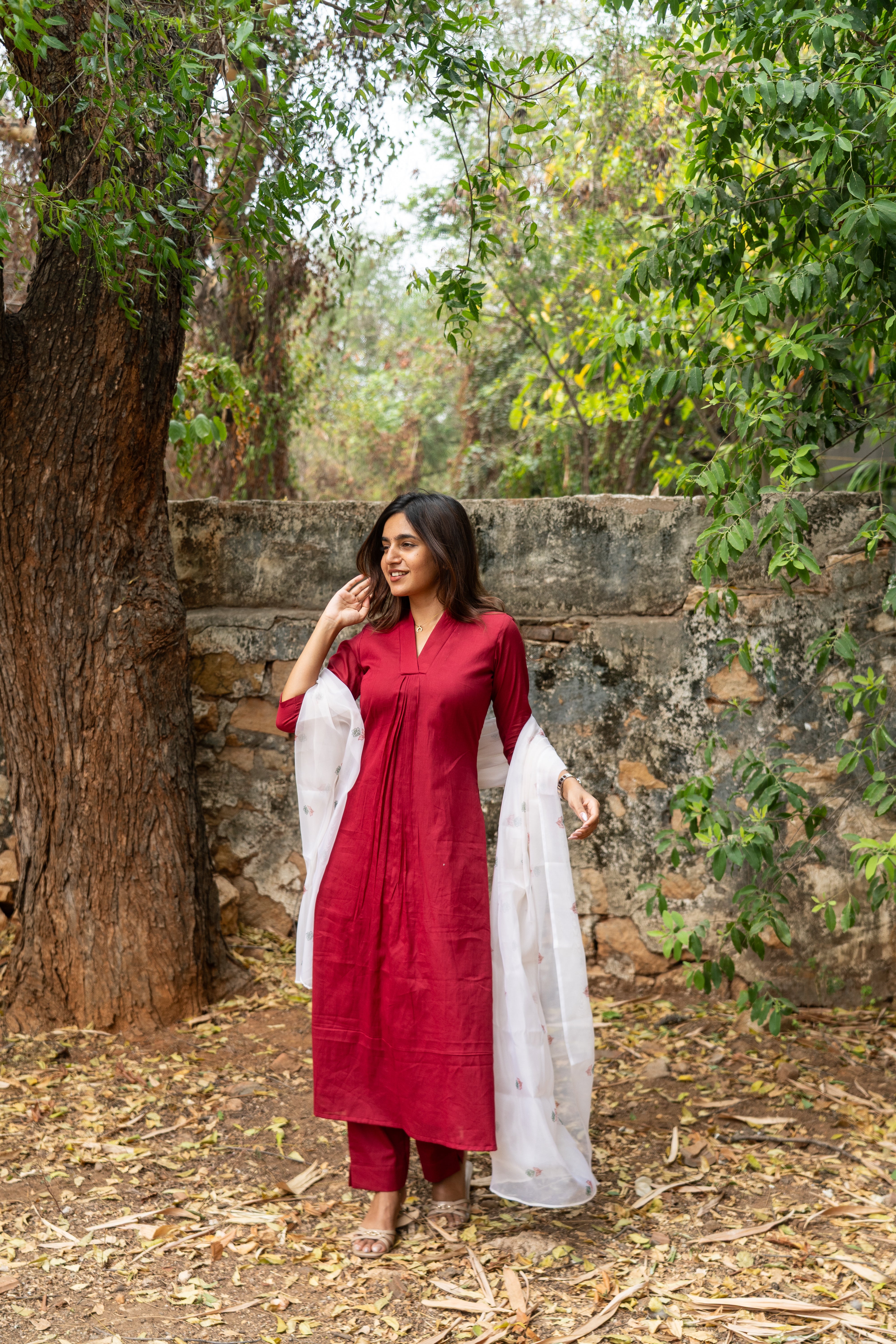 Red Myna Kurta Set