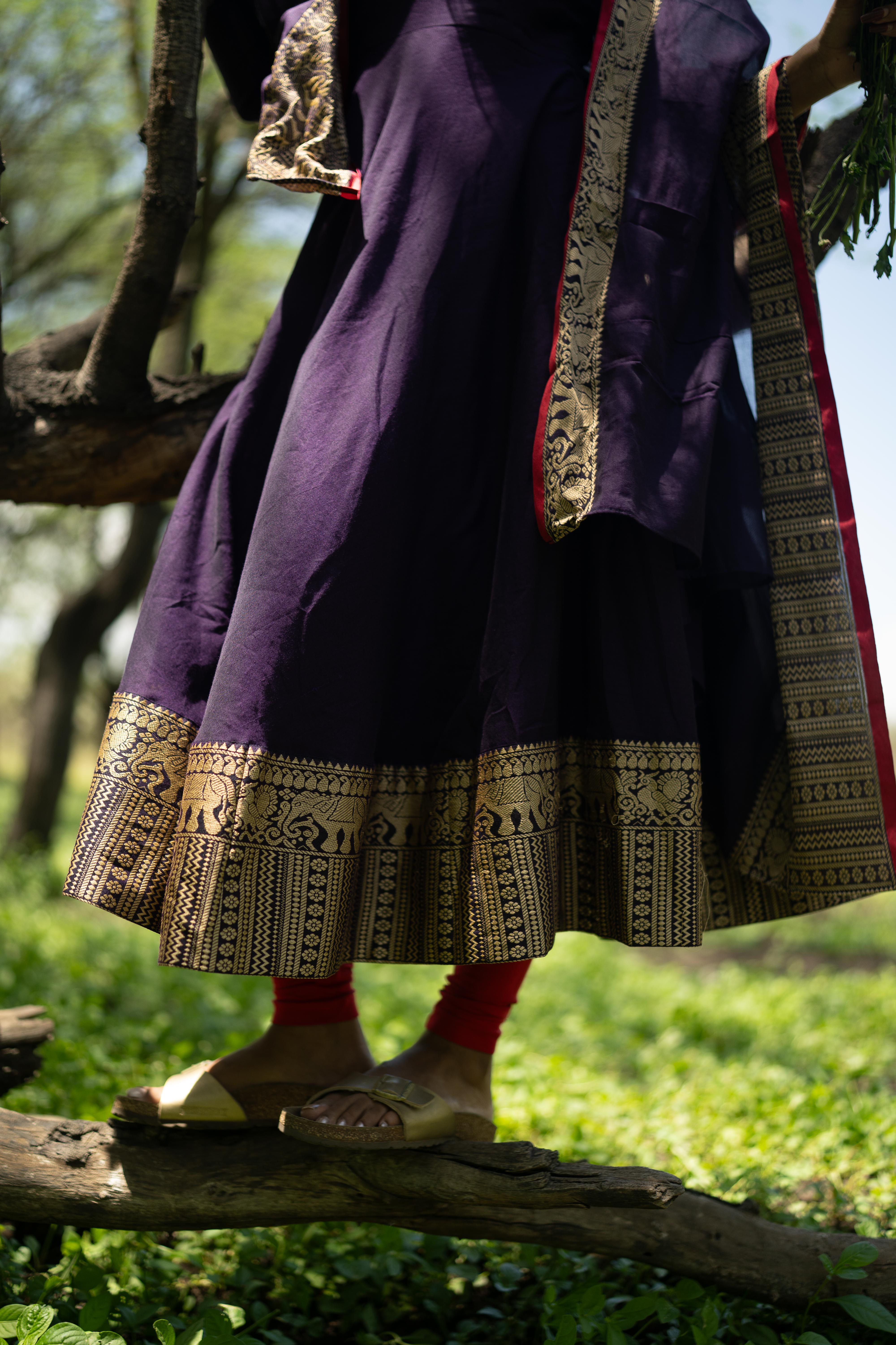 Jamun Purple Malar Anarkali Top & Dupatta