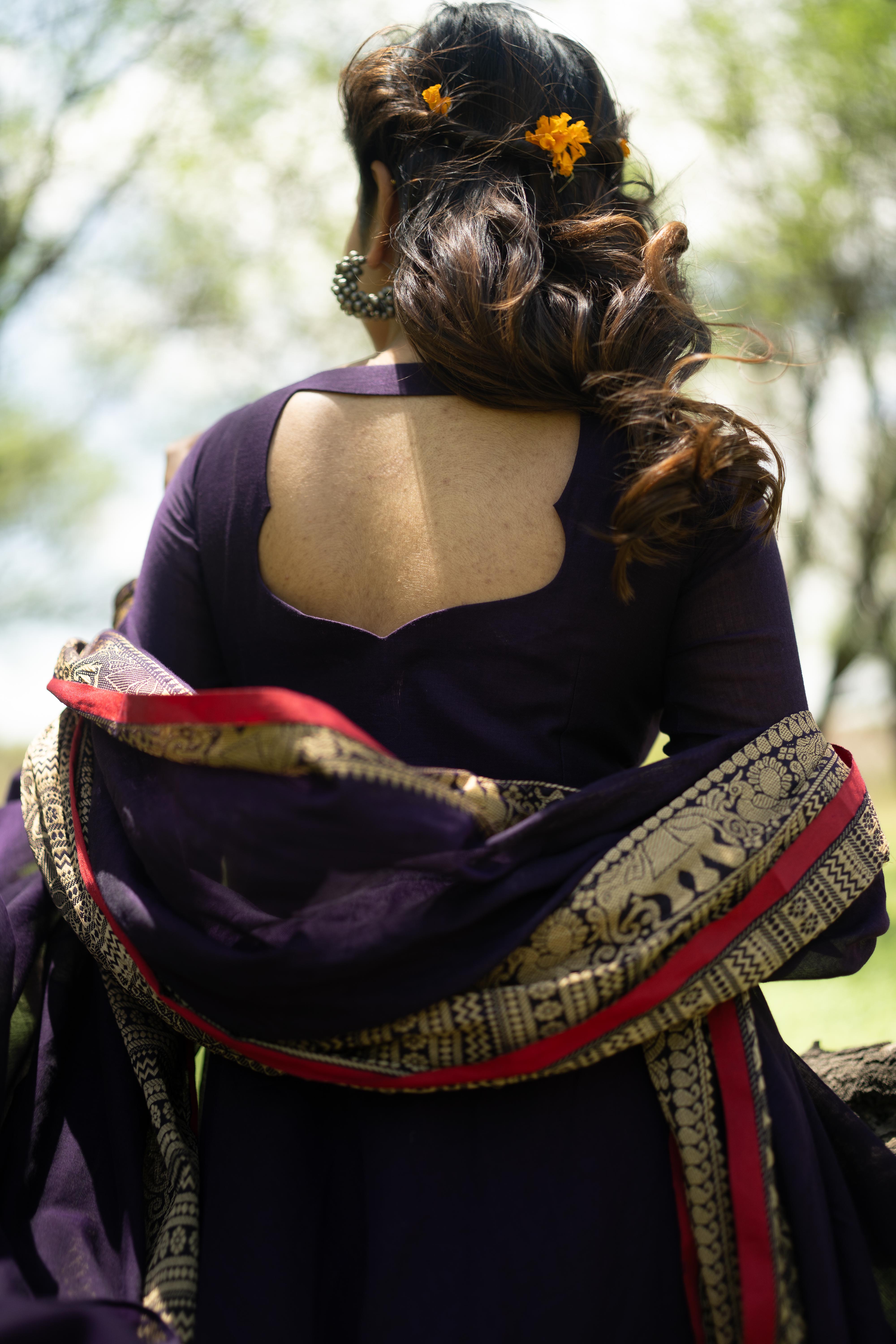 Jamun Purple Malar Anarkali Top & Dupatta