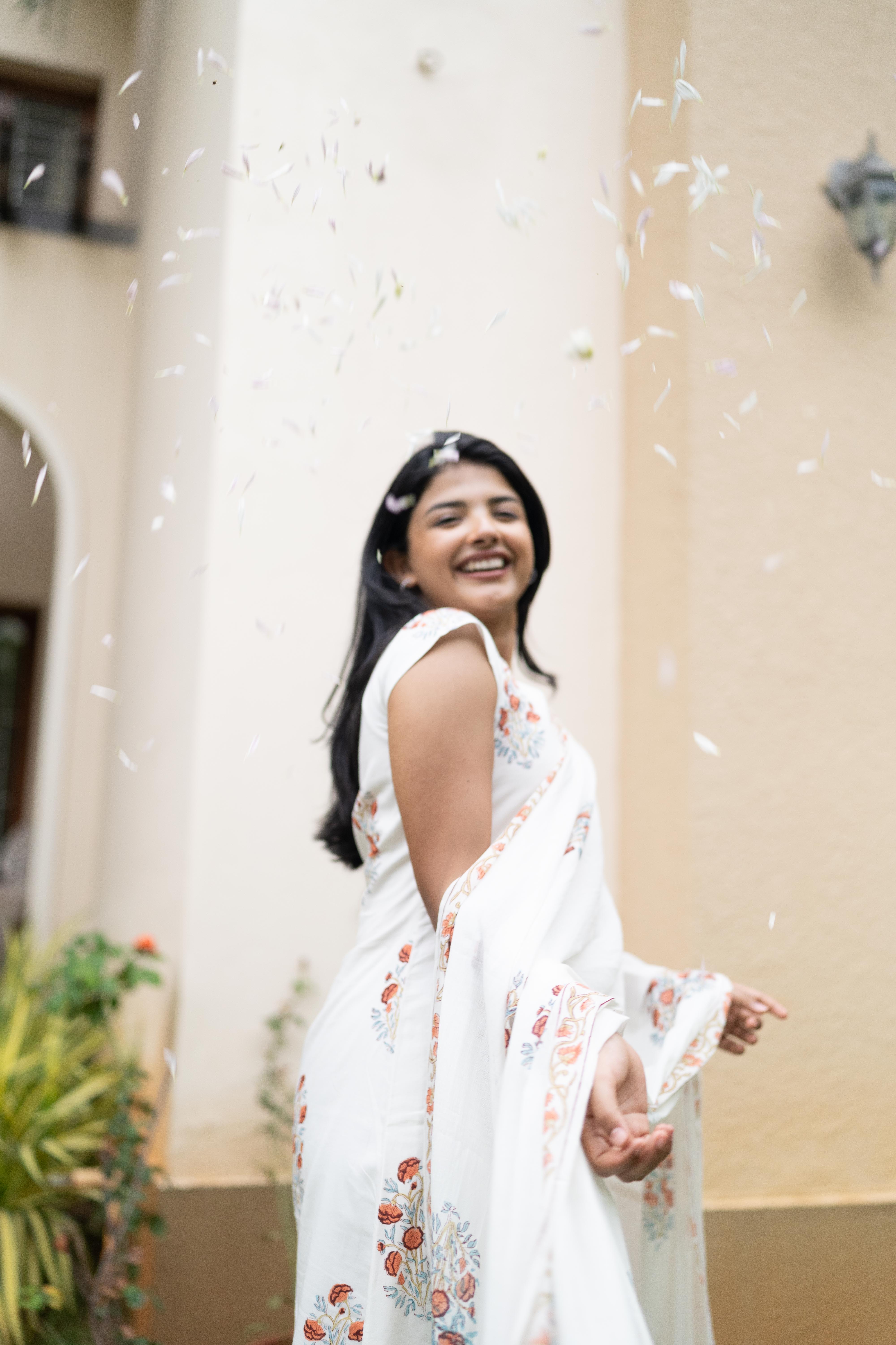 White handblock printed suit set