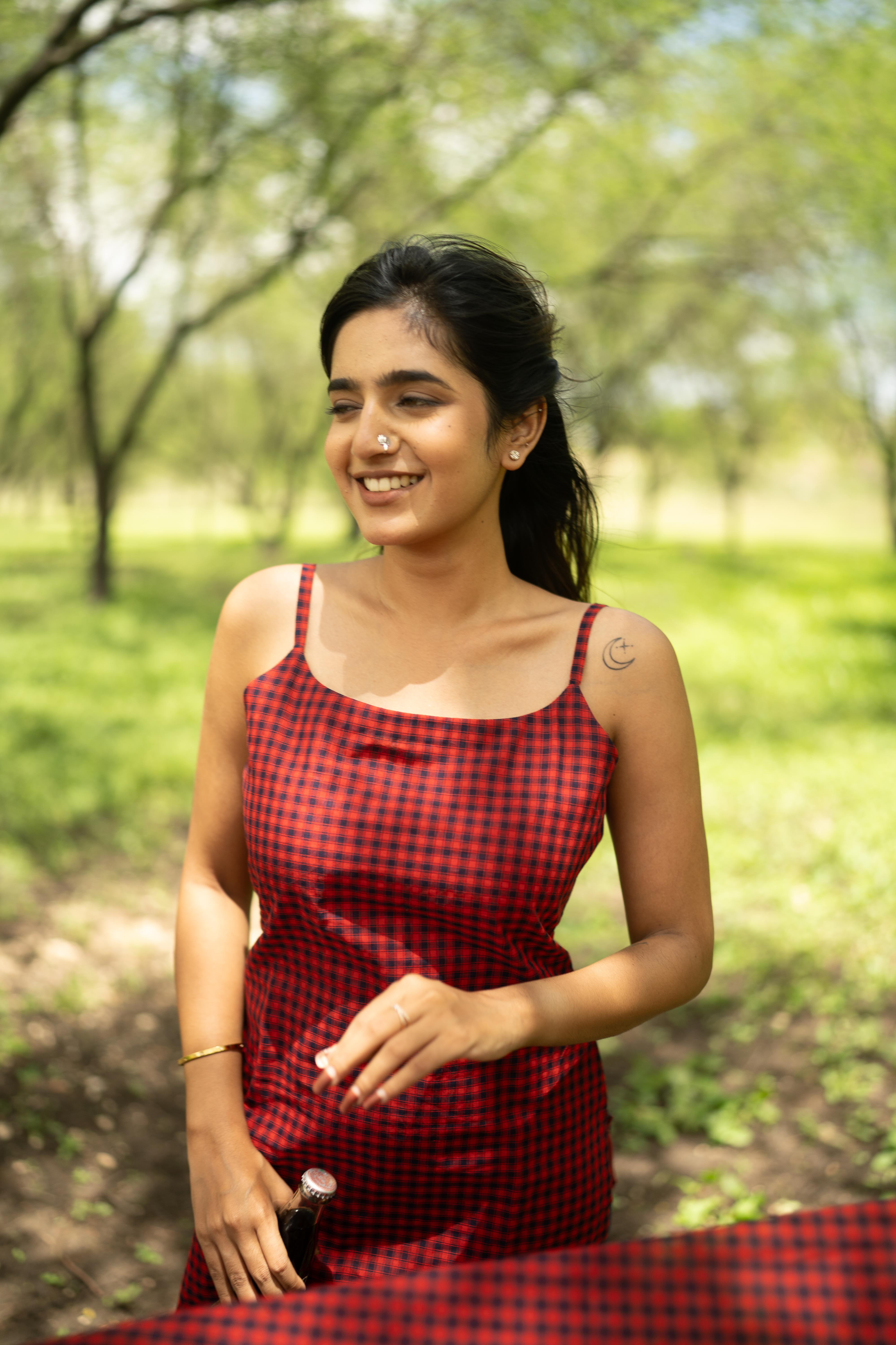 Red with Navy blue Top & Dupatta