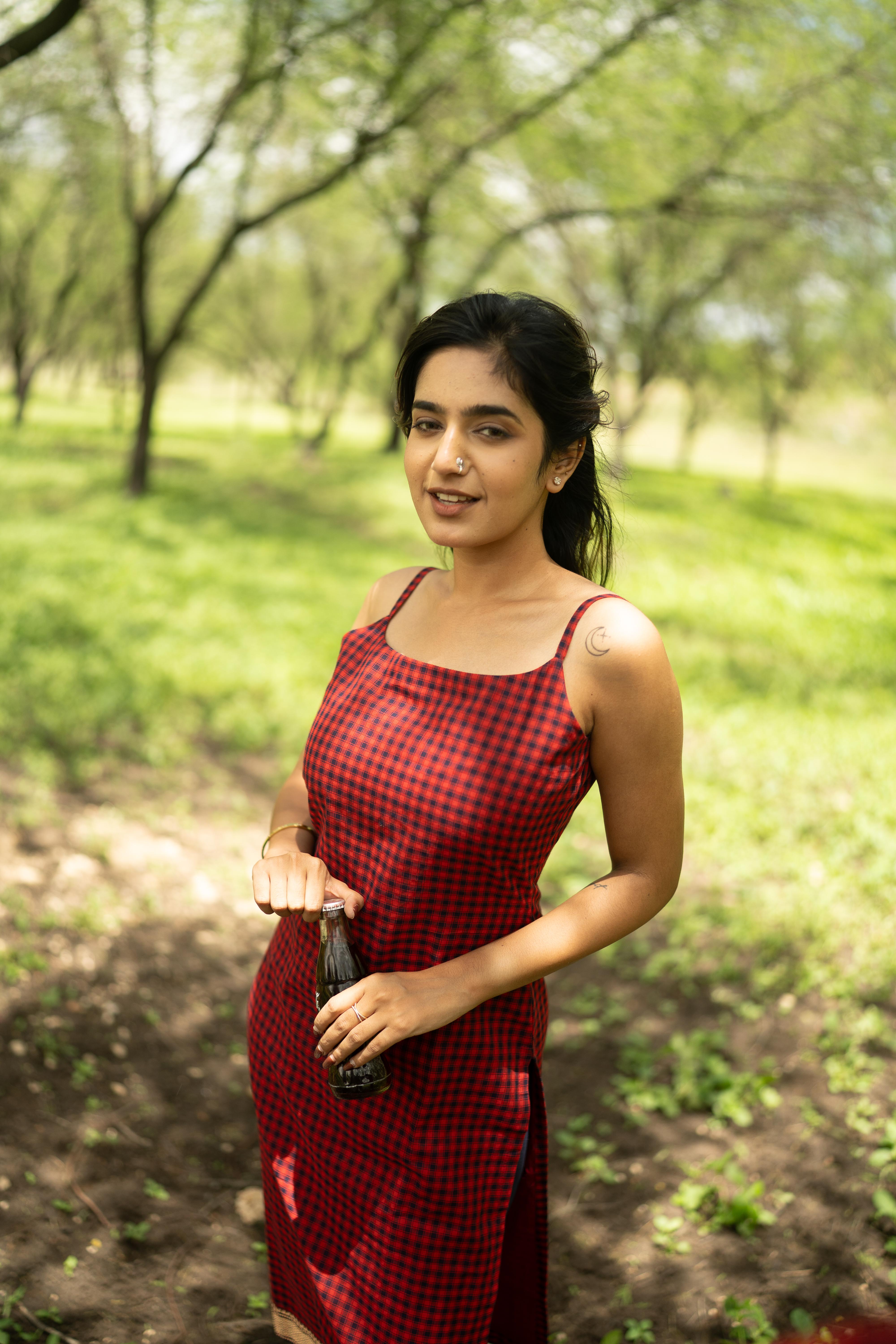 Red with Navy blue Top & Dupatta