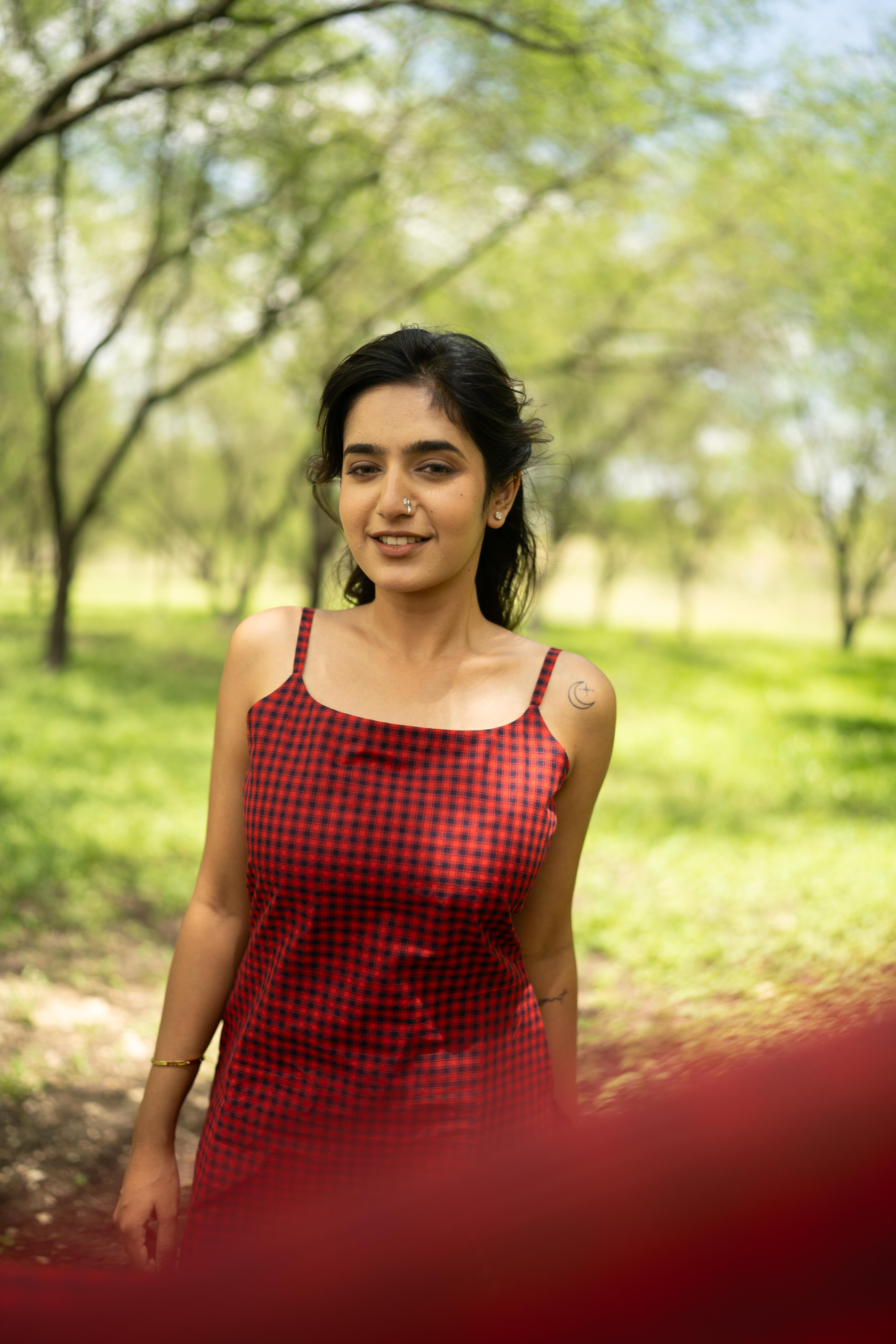 Red with Navy blue Top & Dupatta
