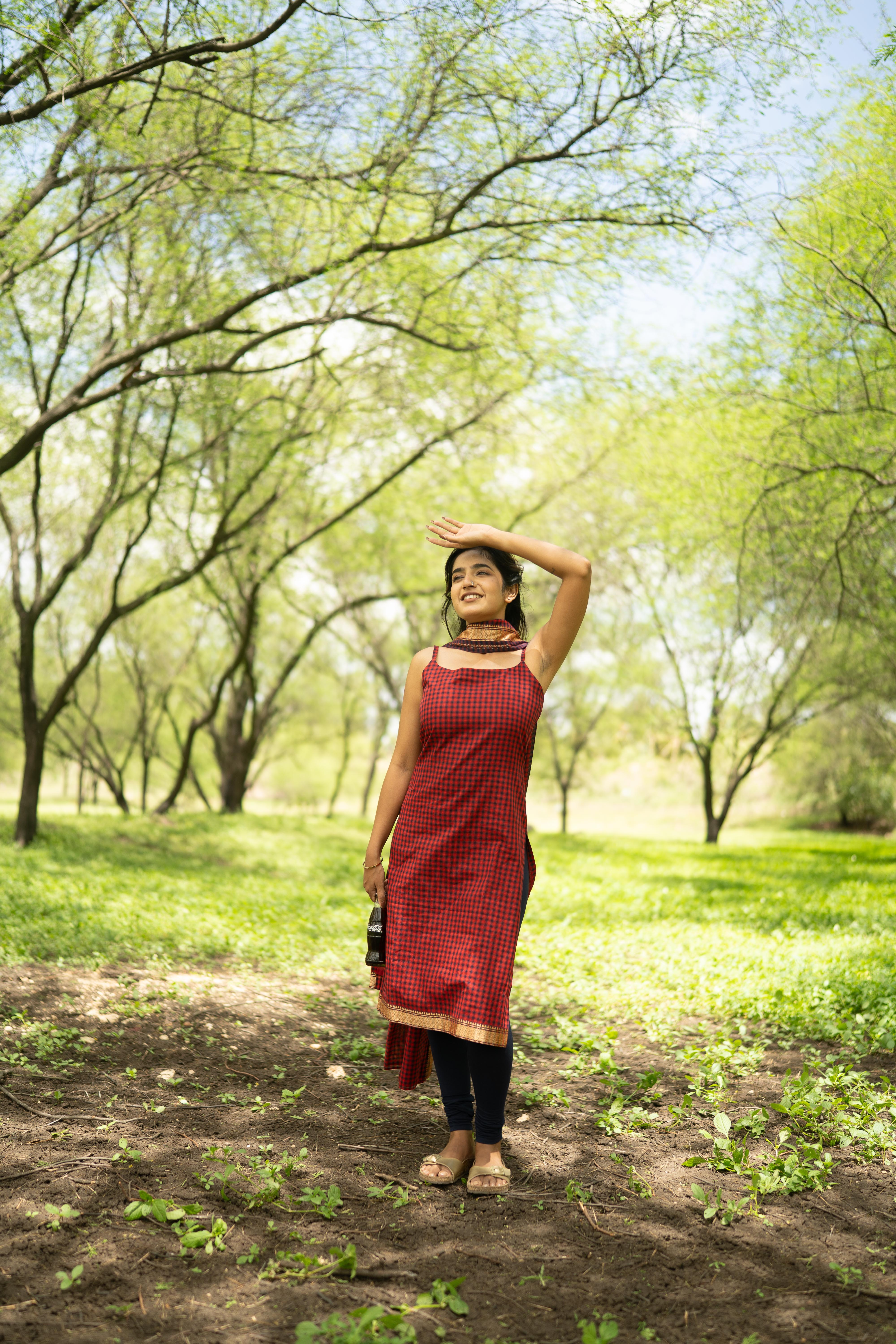 Red with Navy blue Top & Dupatta
