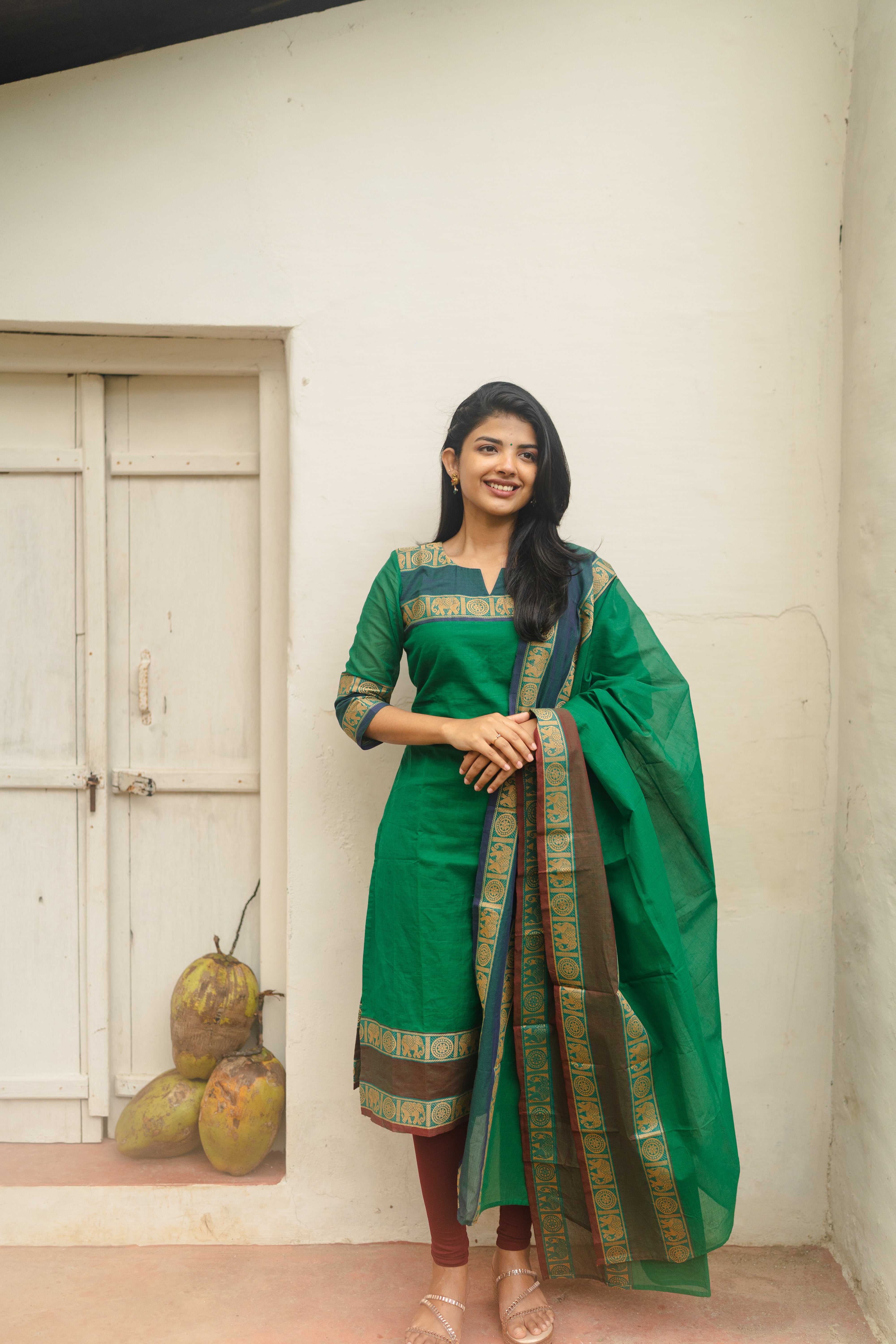 Green Kanchi Cotton Top & Dupatta