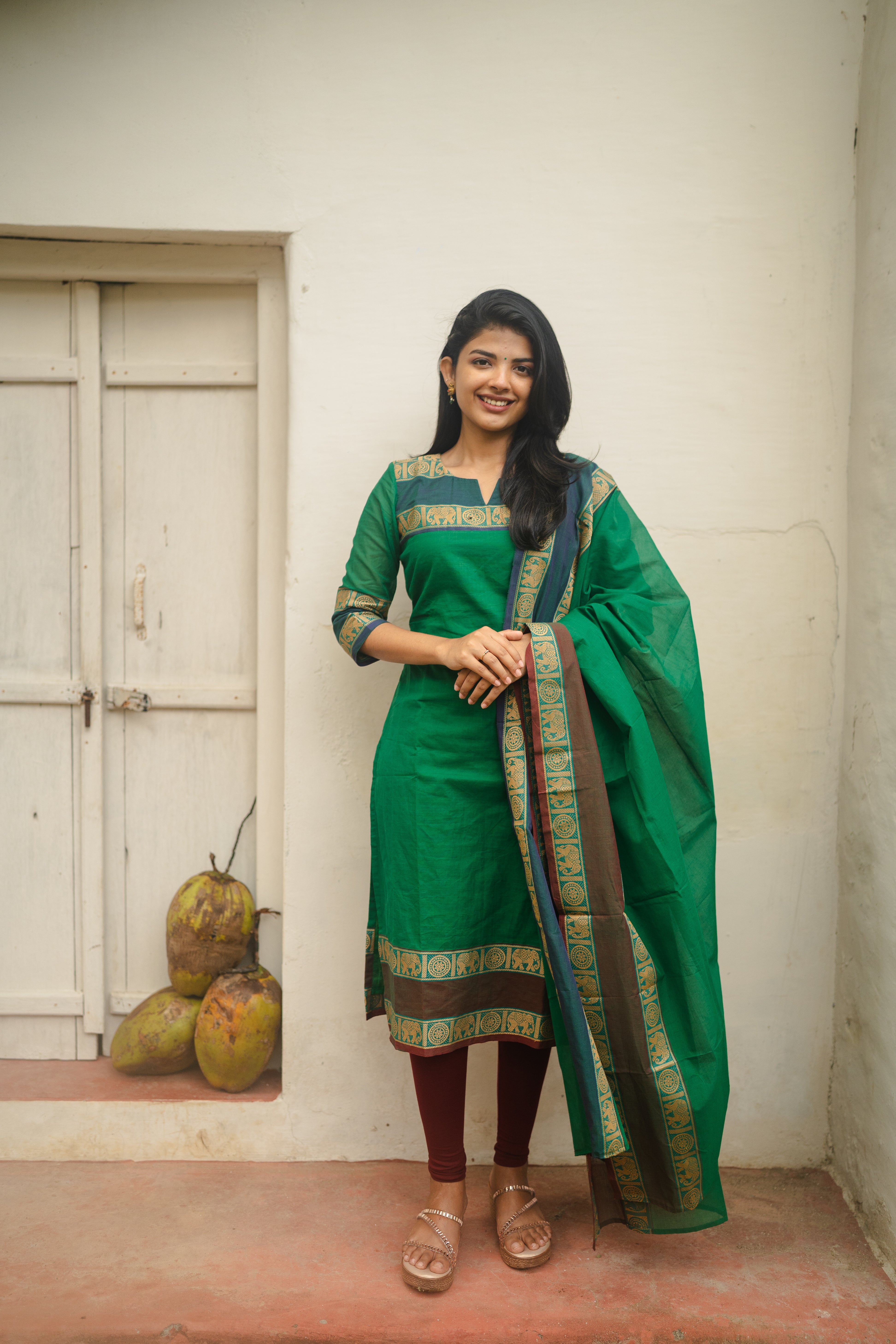 Green Kanchi Cotton Top & Dupatta