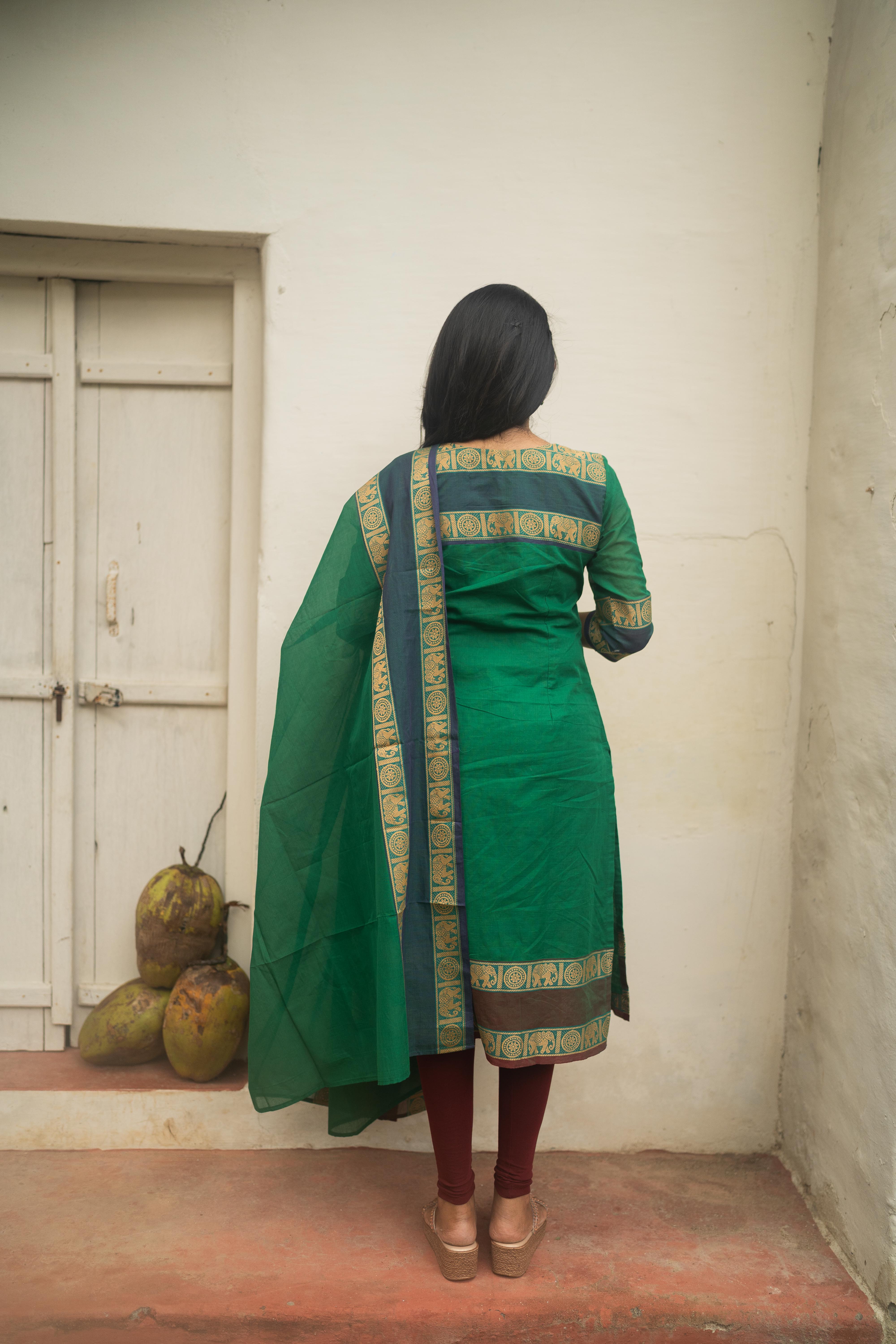 Green Kanchi Cotton Top with  Dupatta