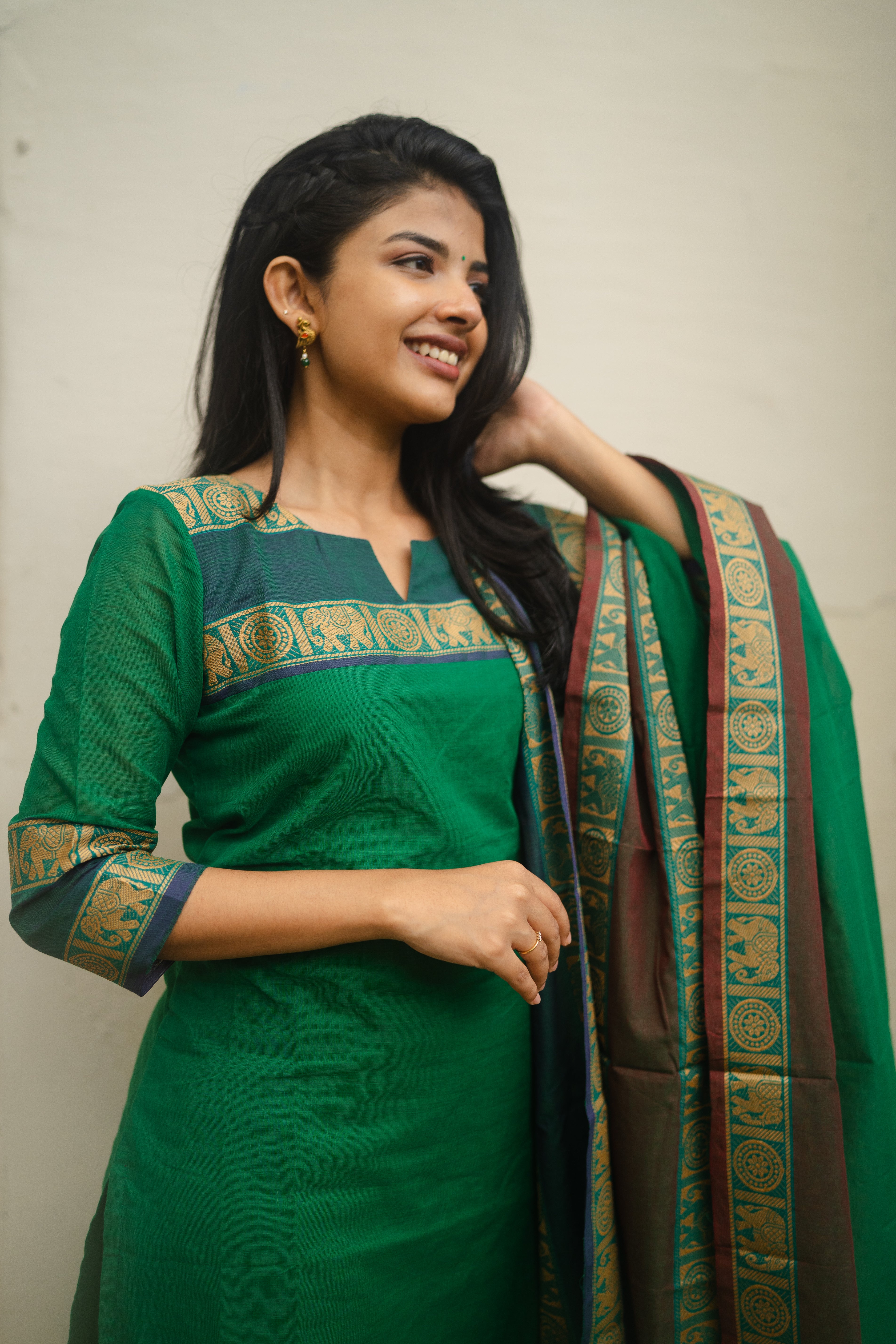Green Kanchi Cotton Top & Dupatta