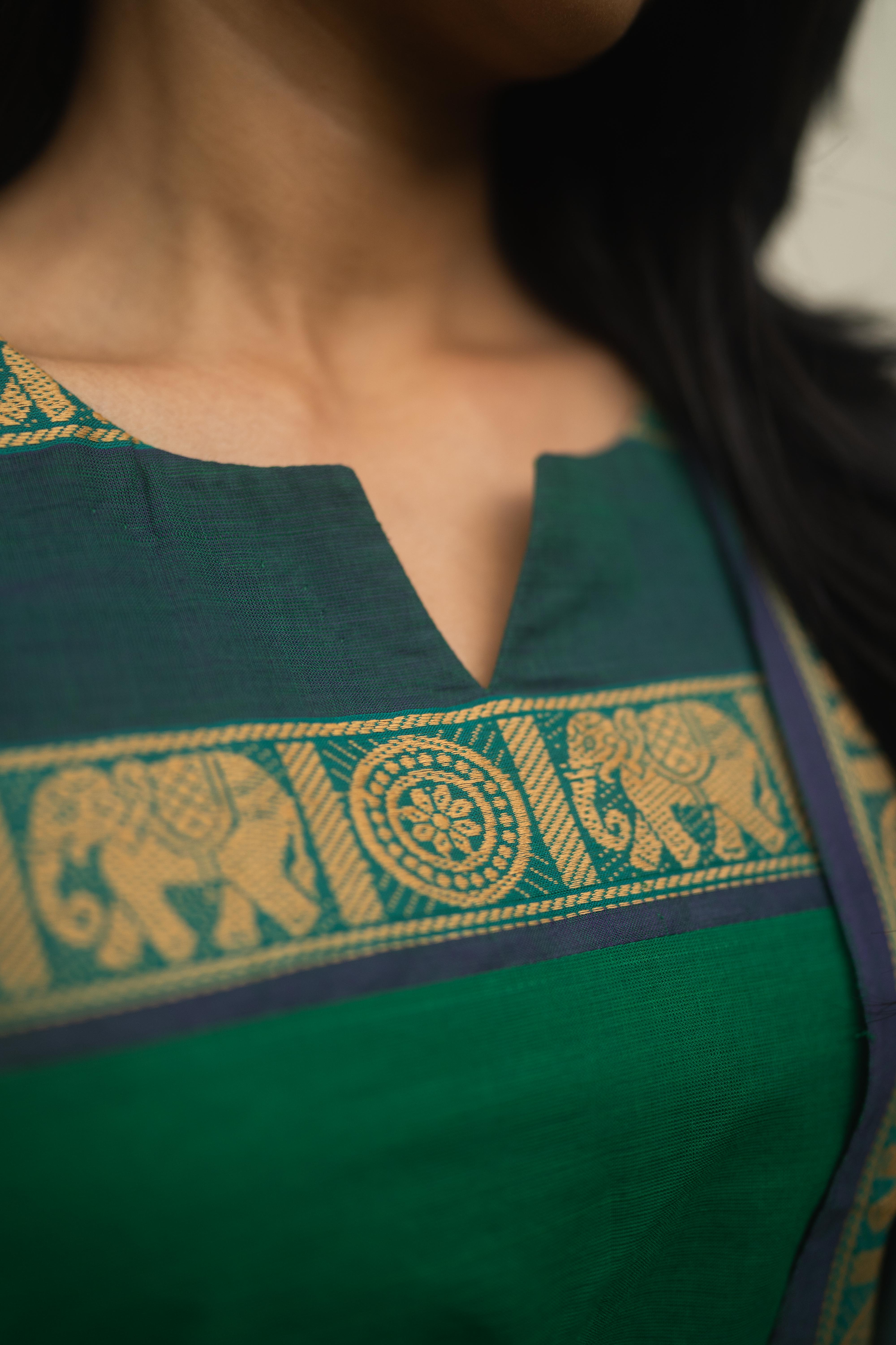 Green Kanchi Cotton Top with  Dupatta