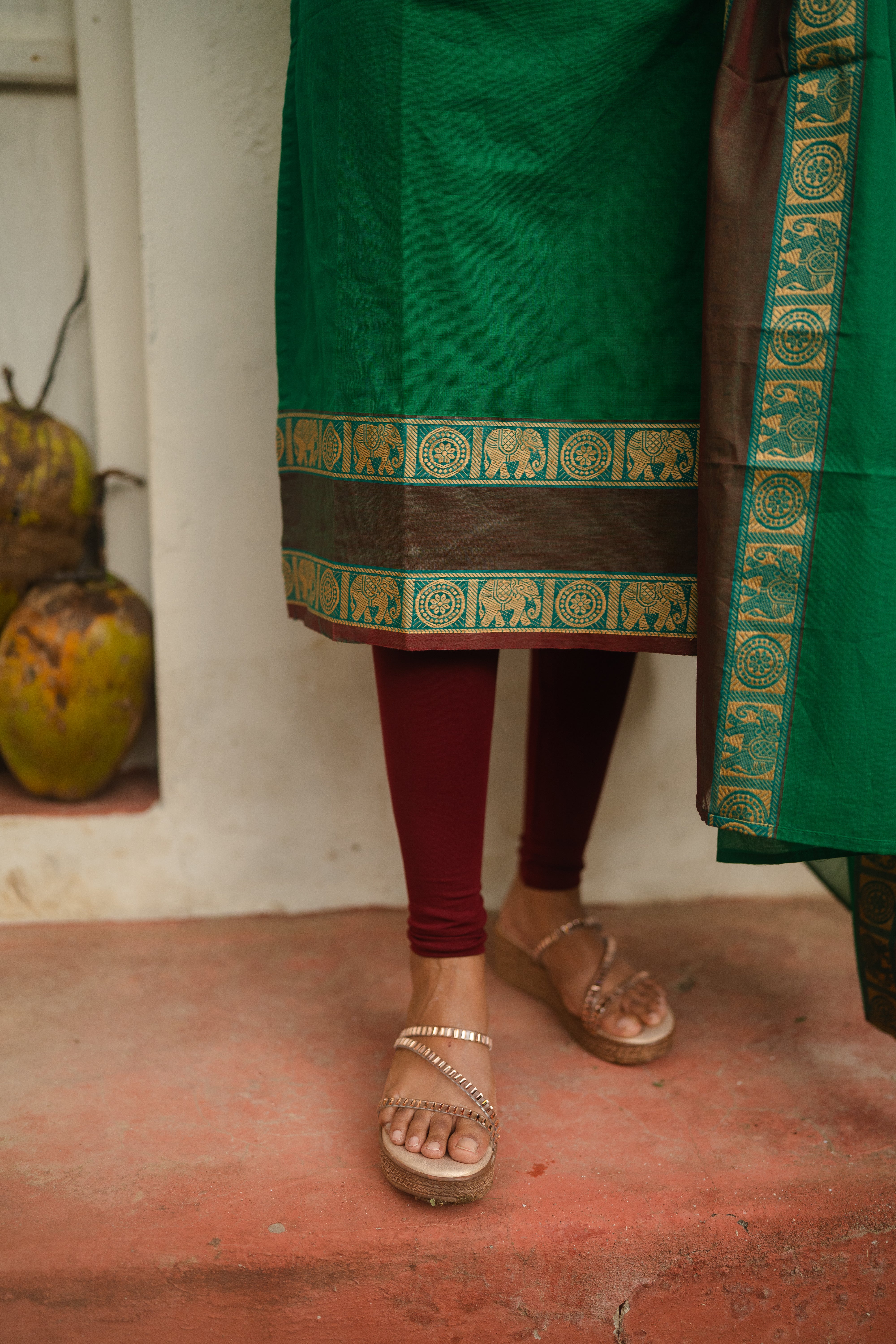 Green Kanchi Cotton Top & Dupatta