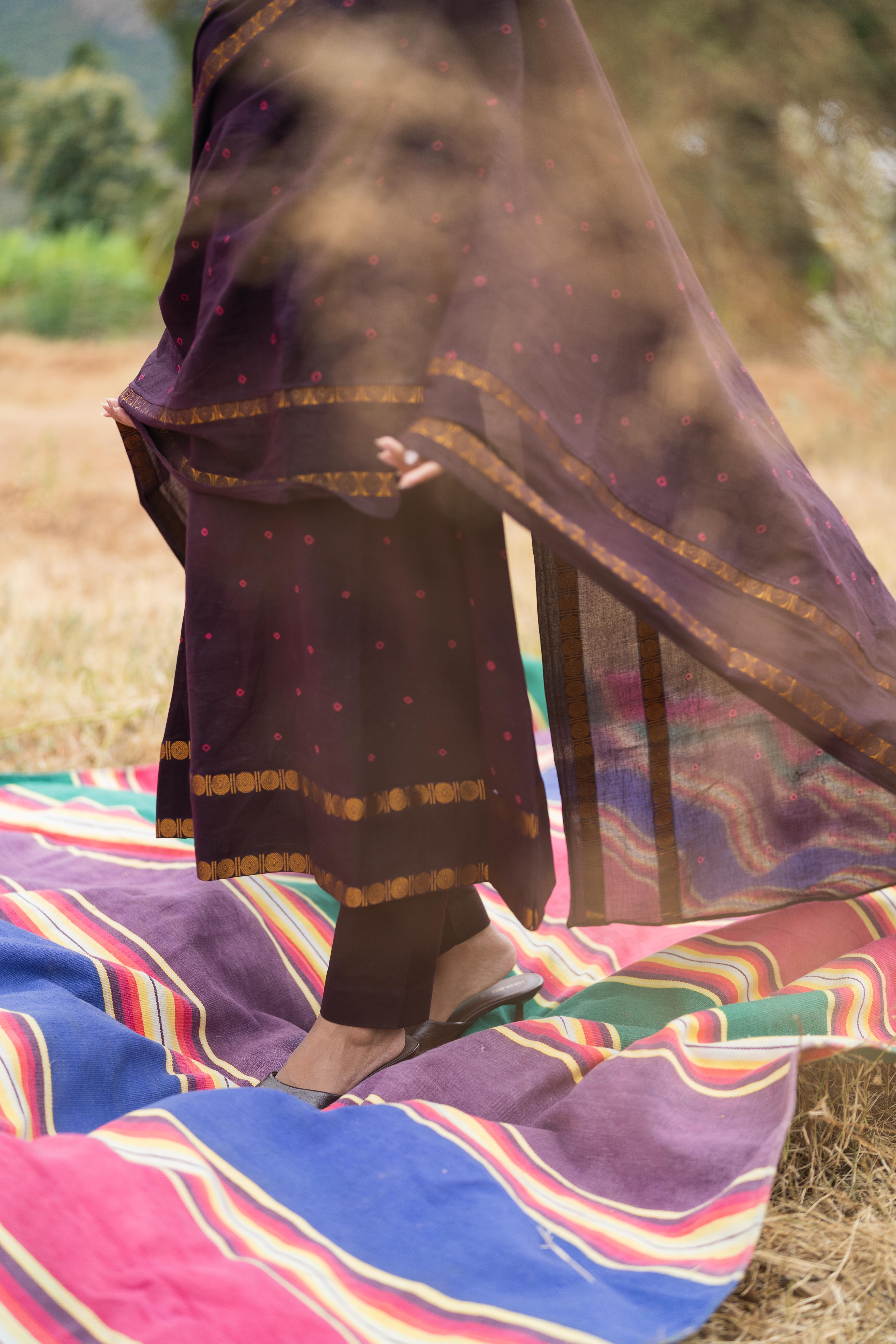 Plum & Gold Sungudi Salwar Set