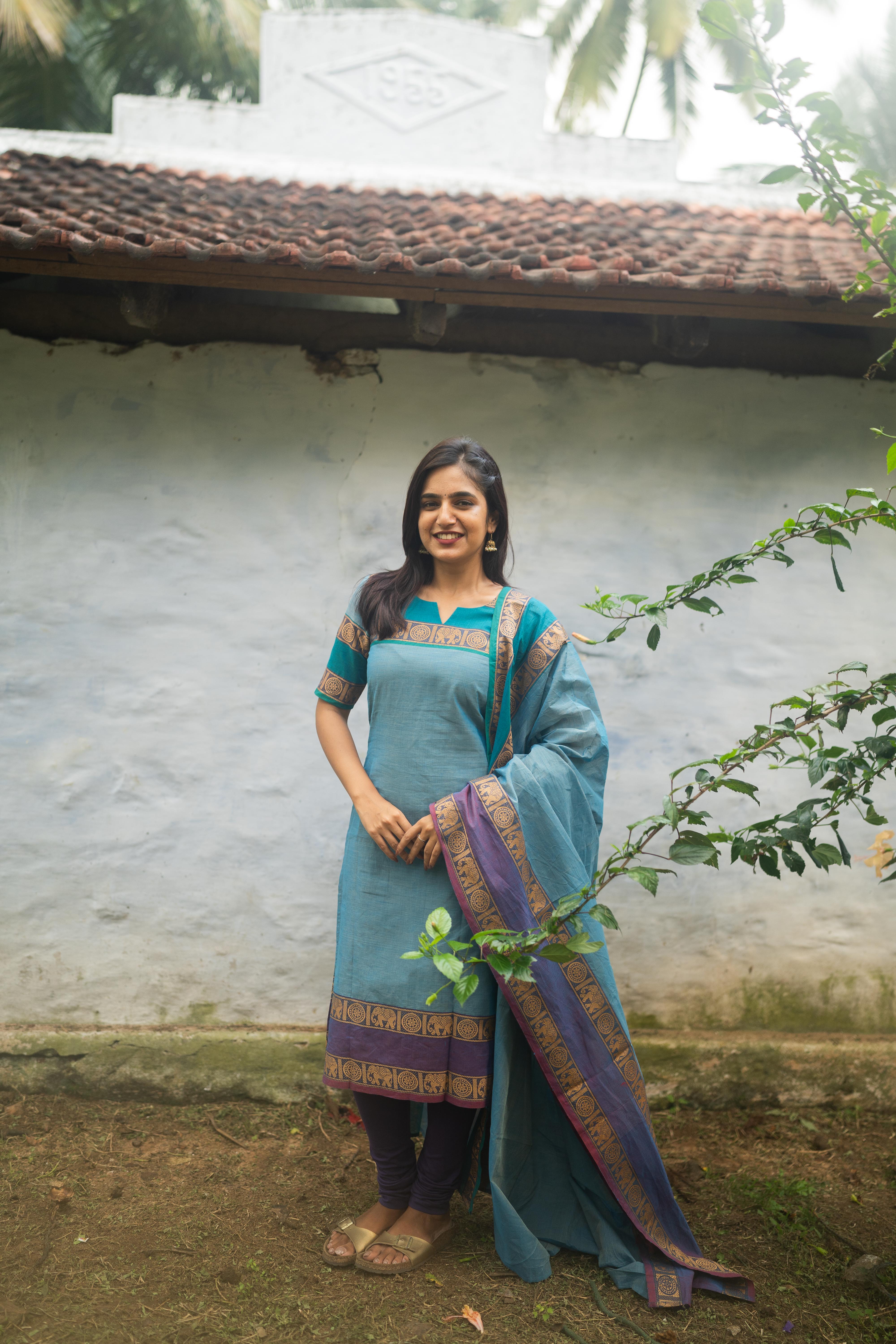 Sky Blue Kanchi Cotton Top with  Dupatta