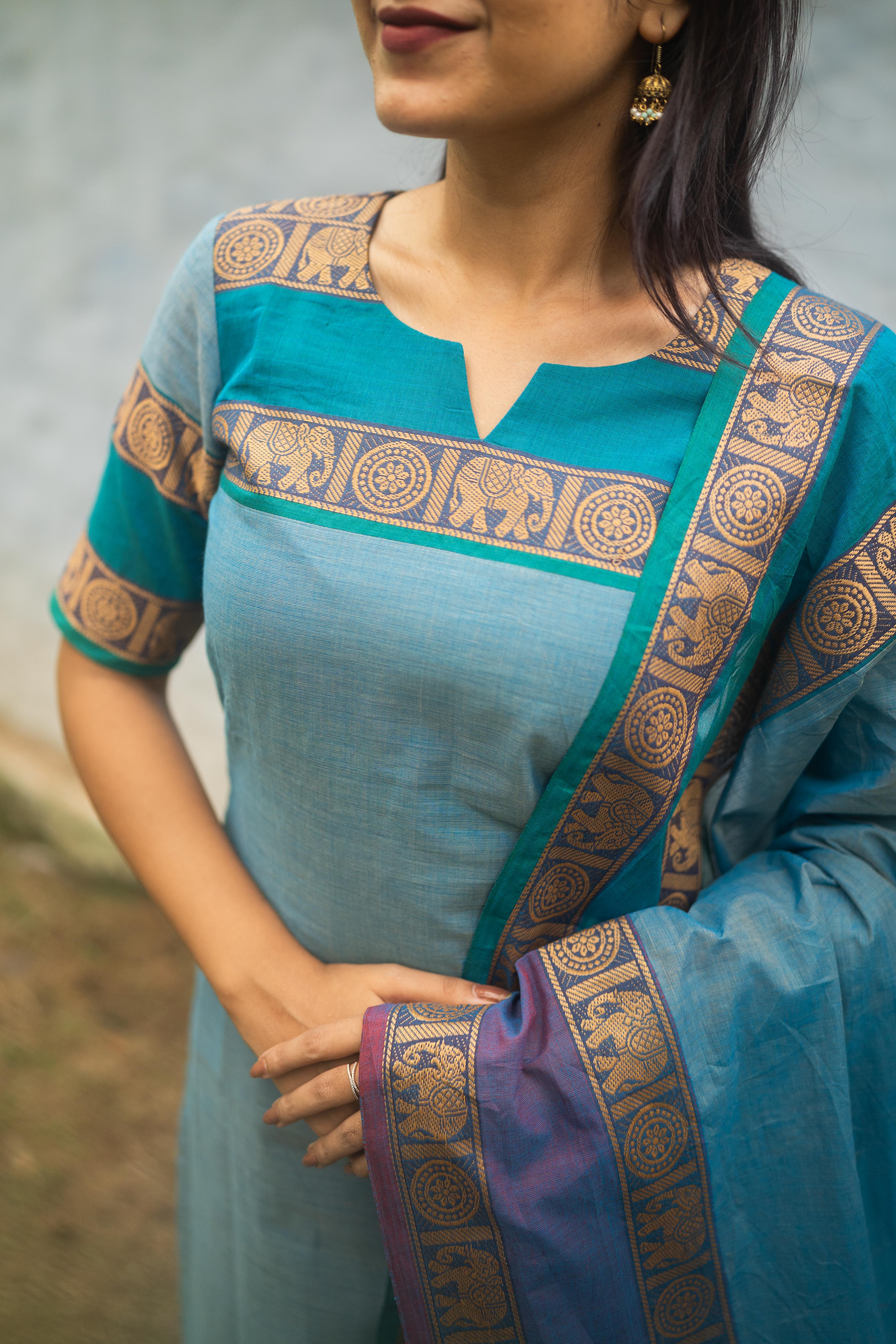 Sky Blue Kanchi Cotton Top with  Dupatta