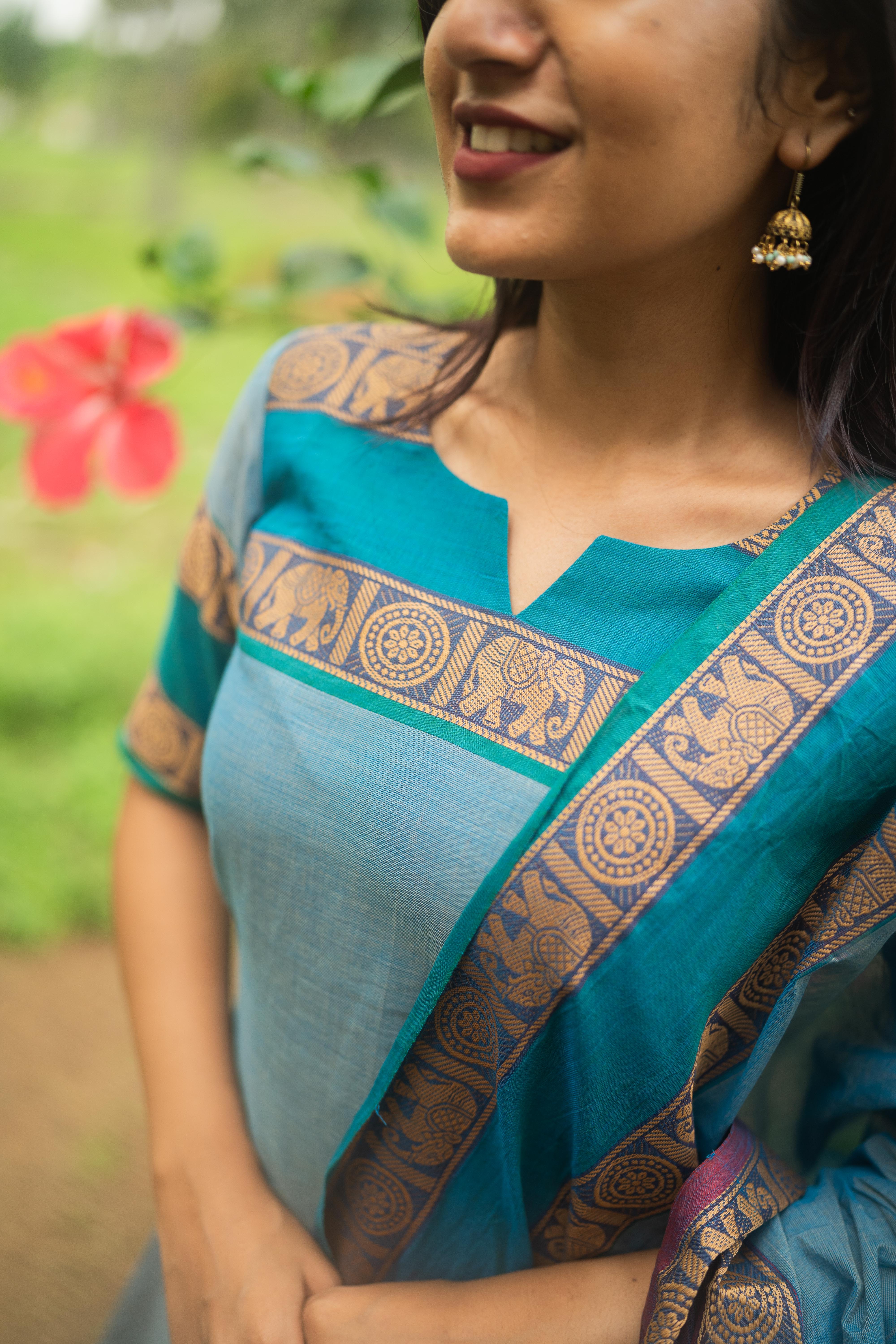 Sky Blue Kanchi Cotton Top with  Dupatta