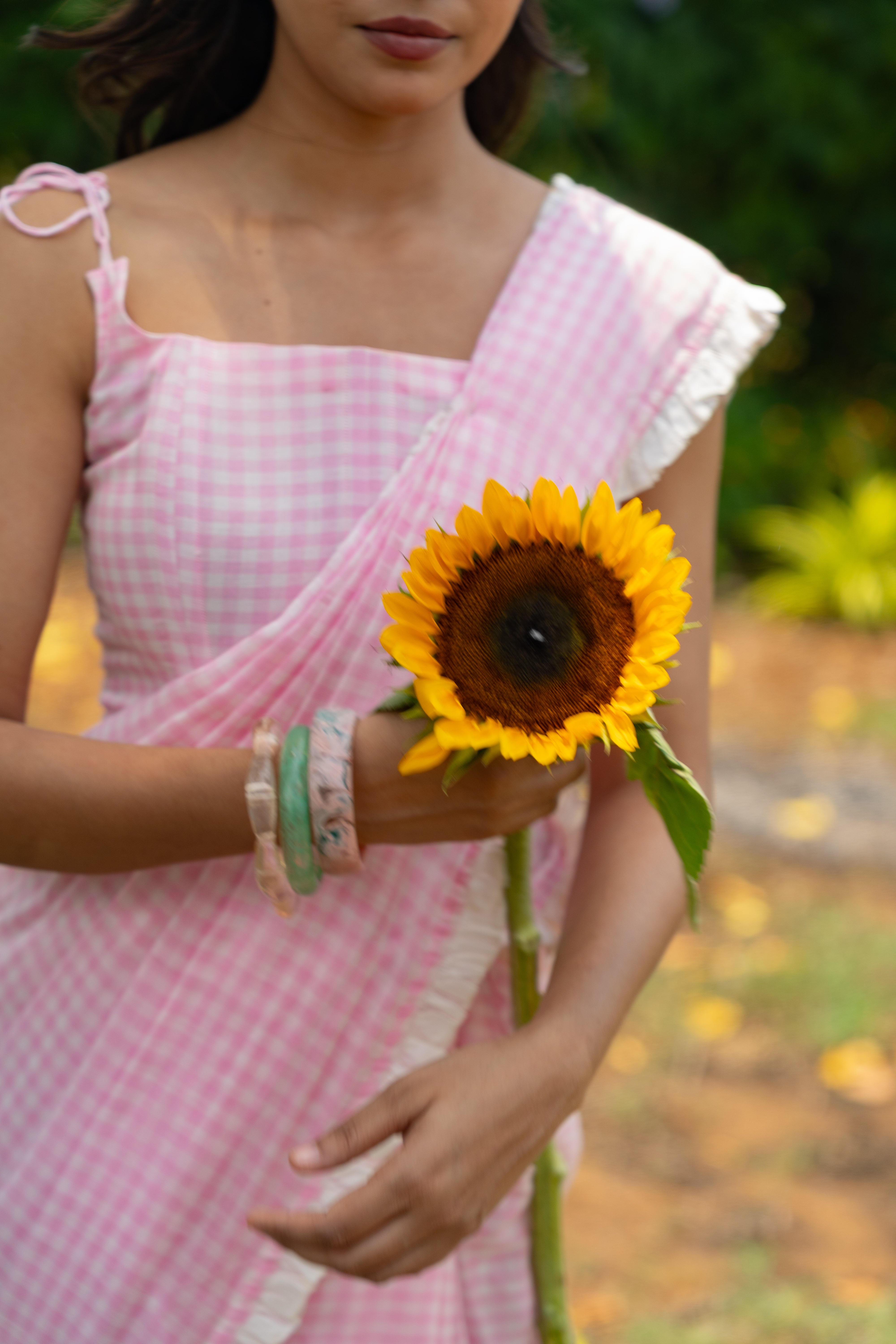 Rose milk checks saree