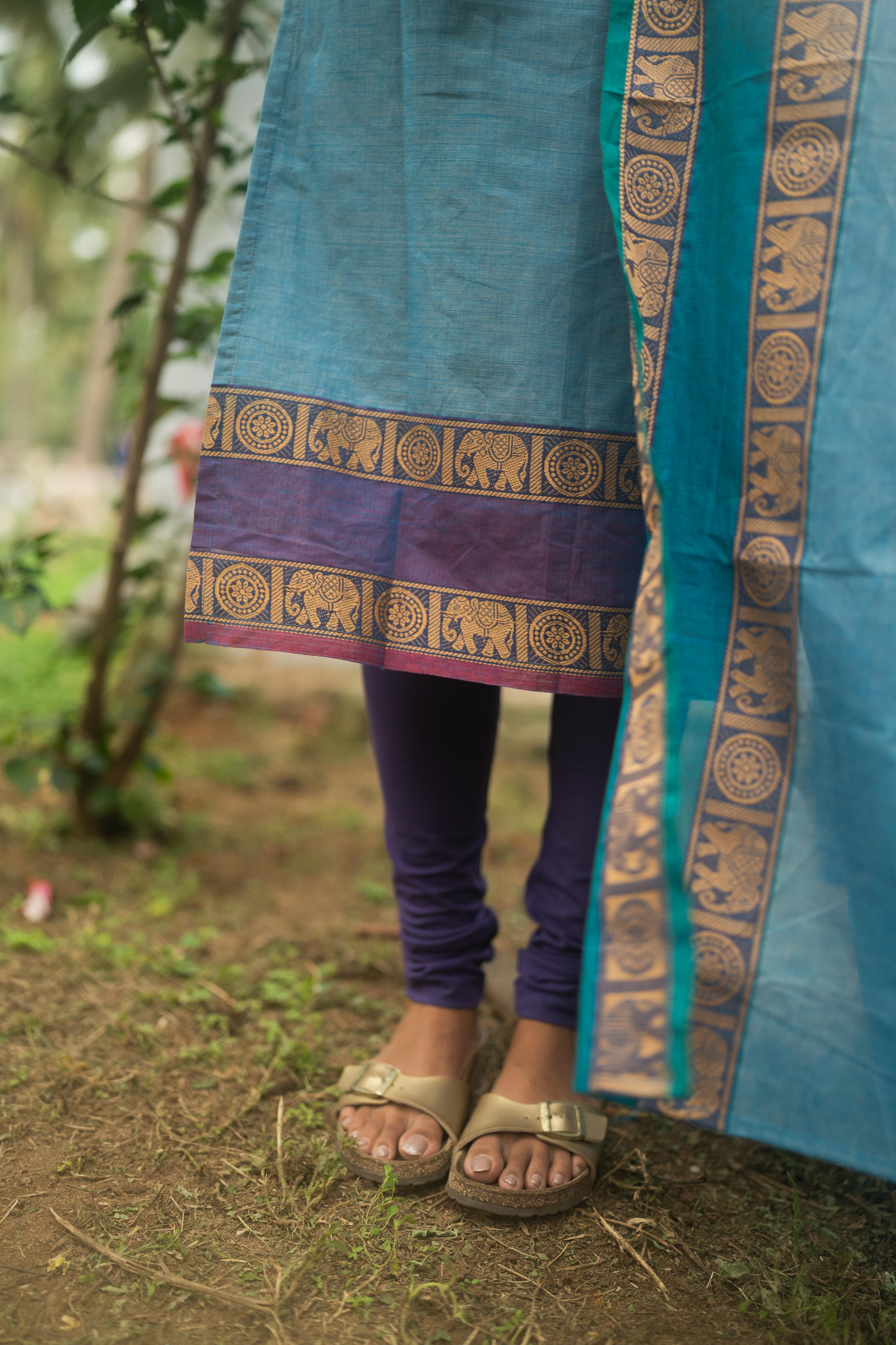 Sky Blue Kanchi Cotton Top with  Dupatta