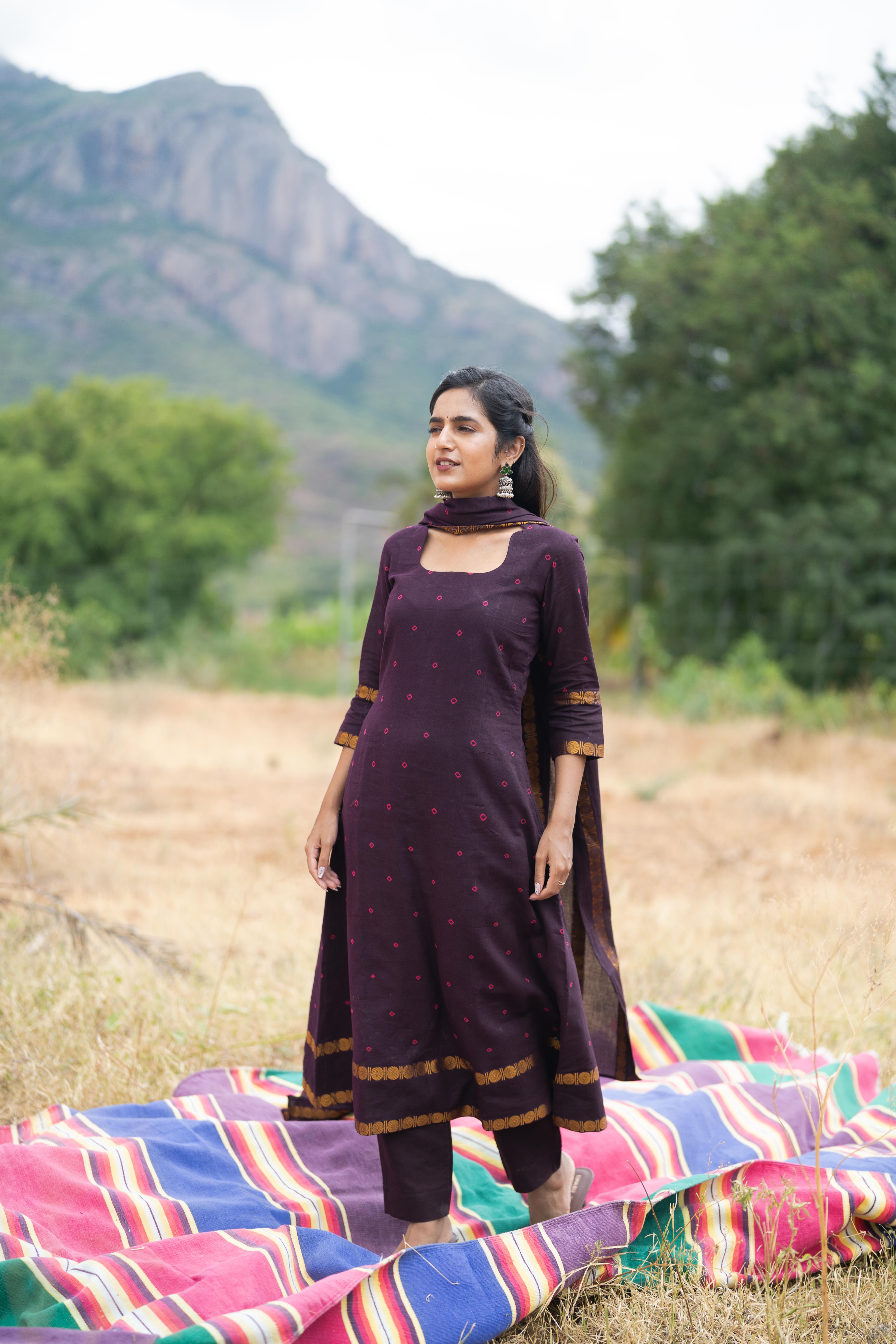 Plum & Gold Sungudi Salwar Set