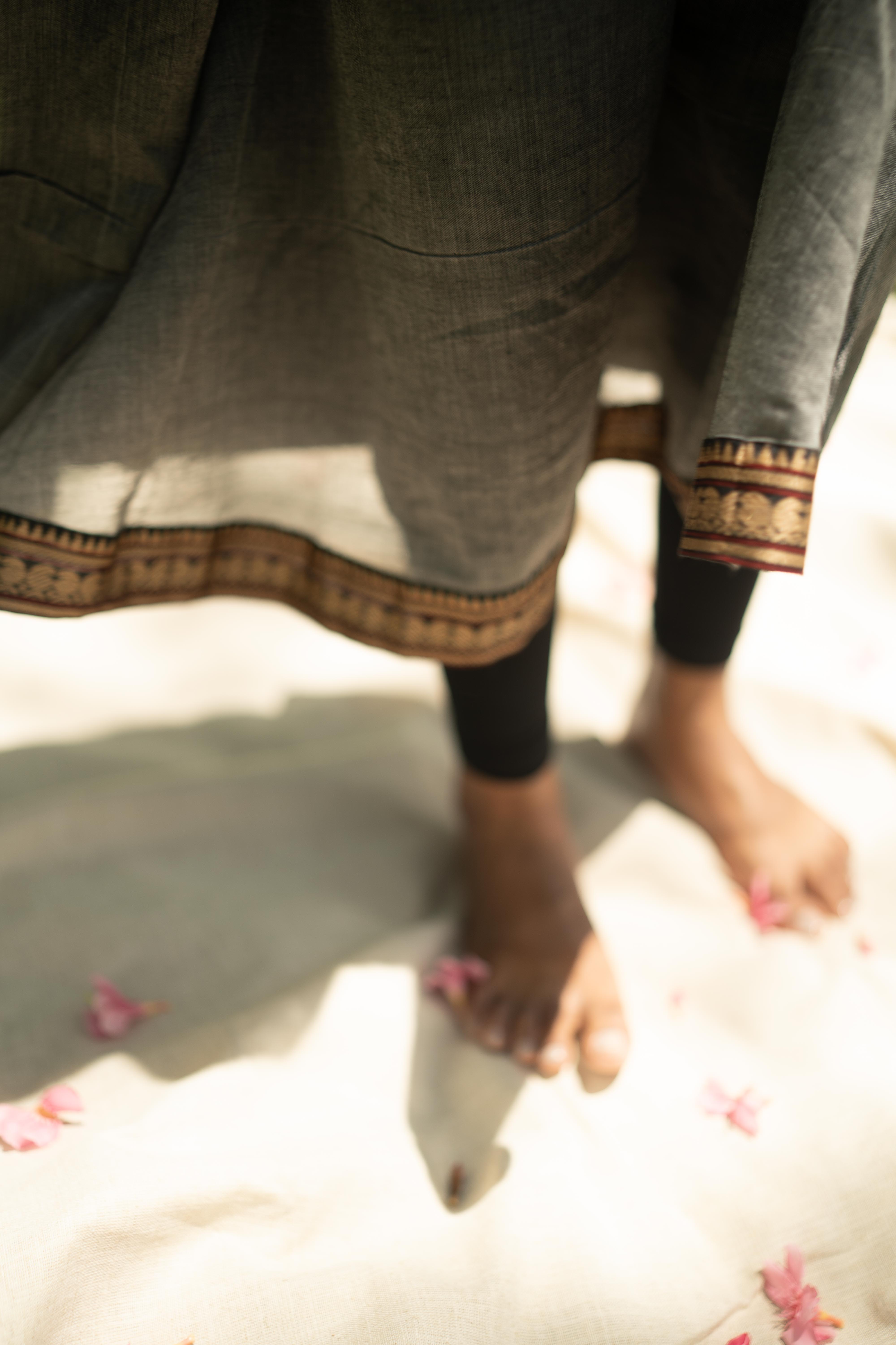 Grey Malar Narayanpet Cotton Top & Dupatta Set