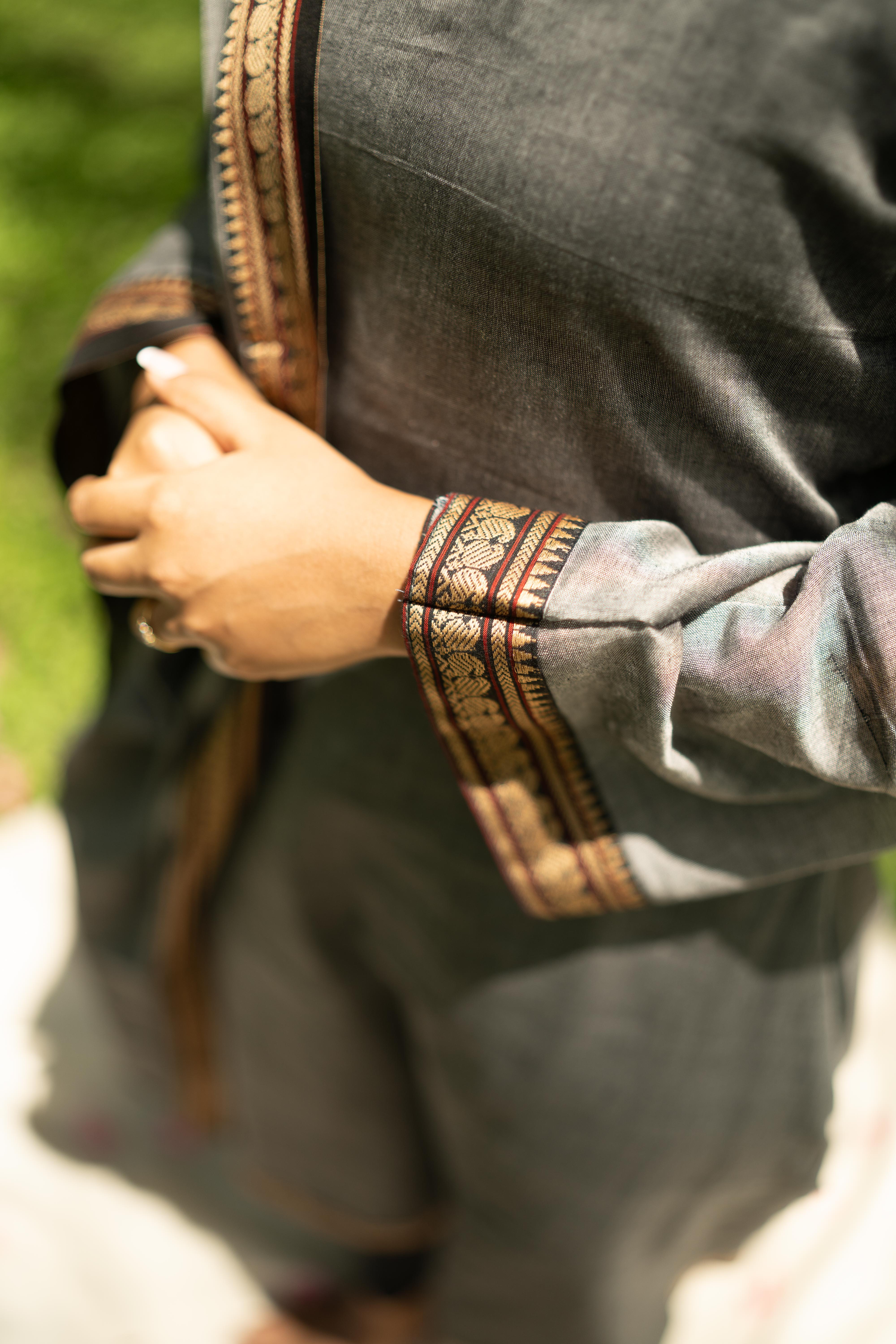 Grey Malar Narayanpet Cotton Top & Dupatta Set