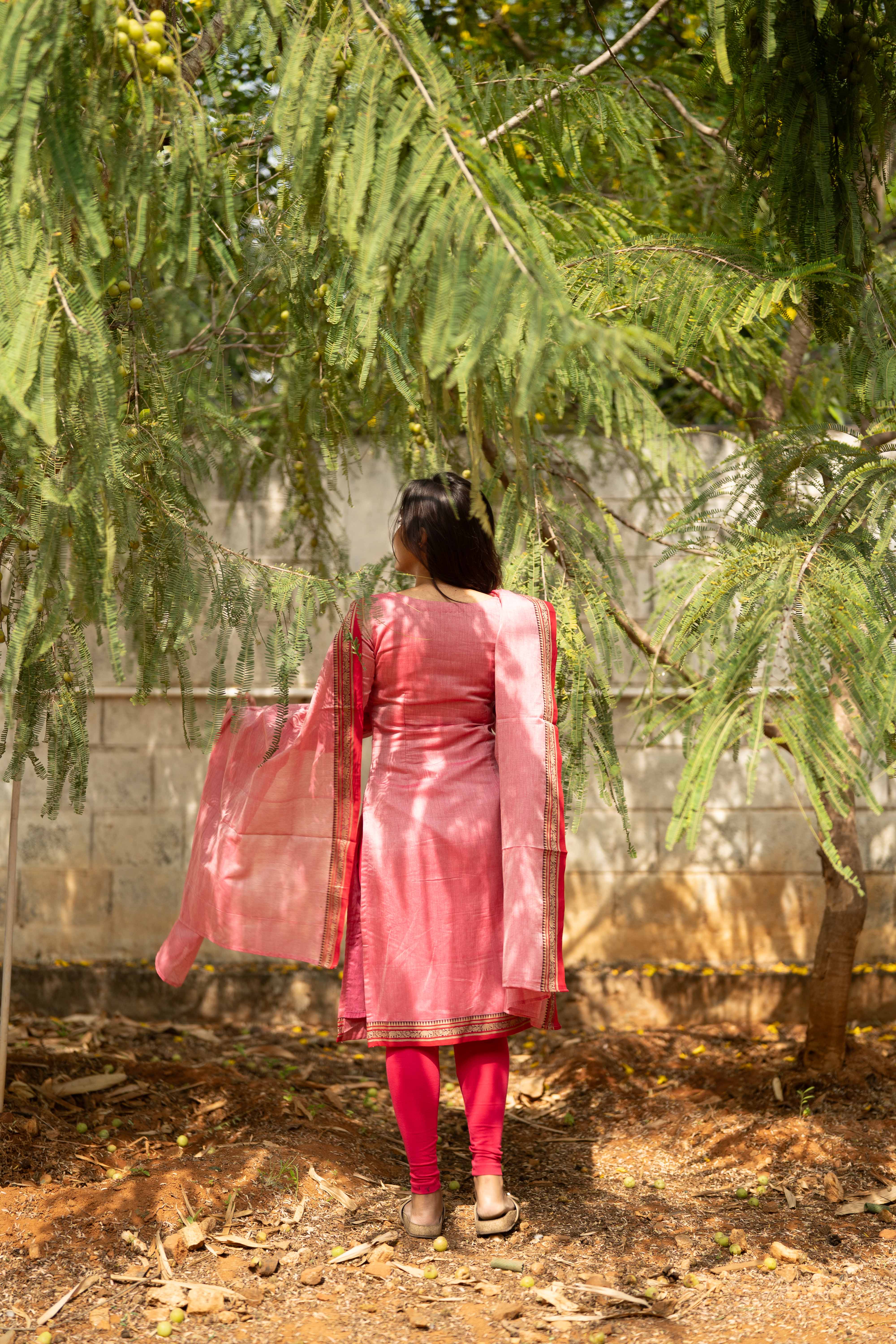 Pink Malar Narayanpet Cotton Top & Dupatta Set