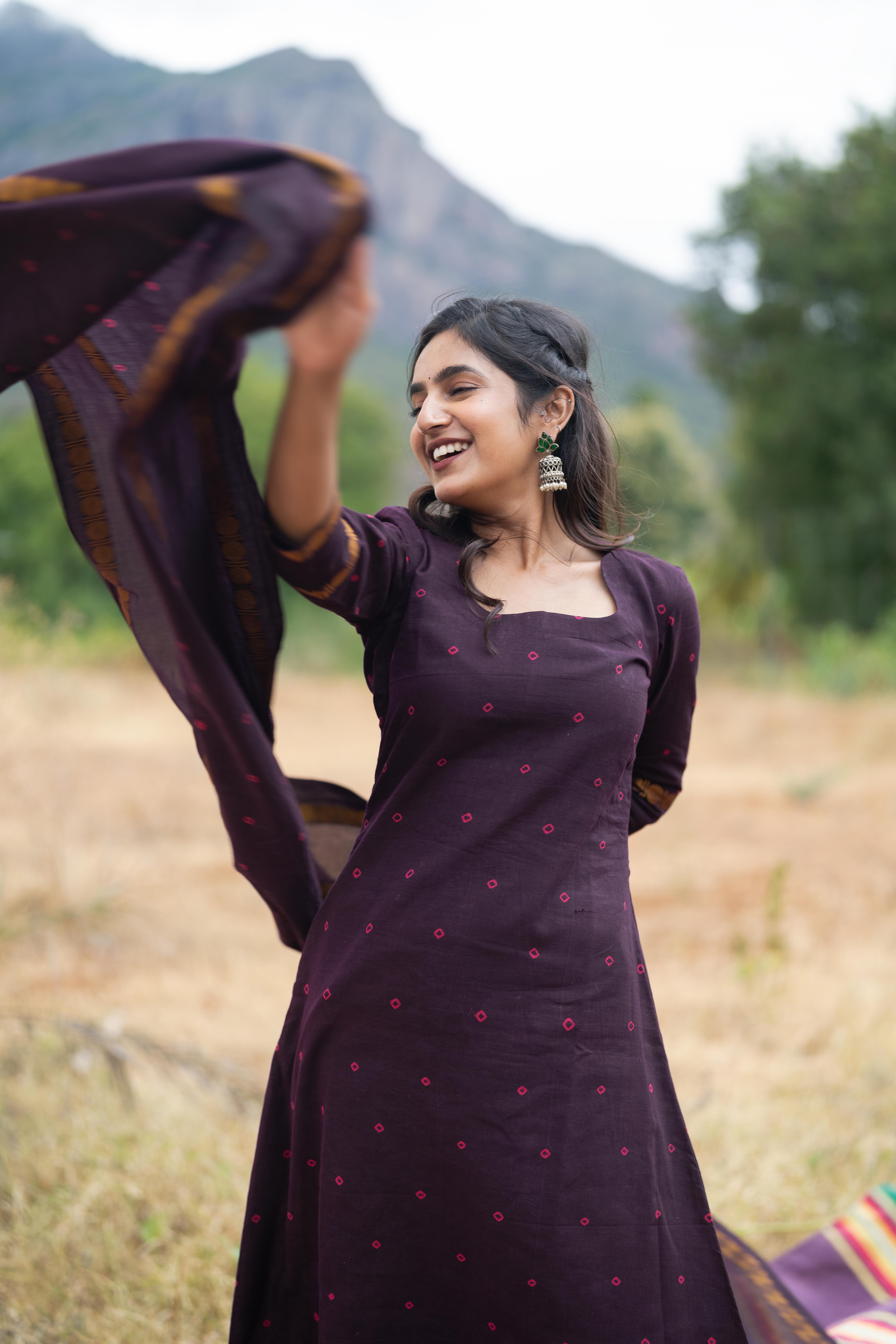 Plum & Gold Sungudi Salwar Set
