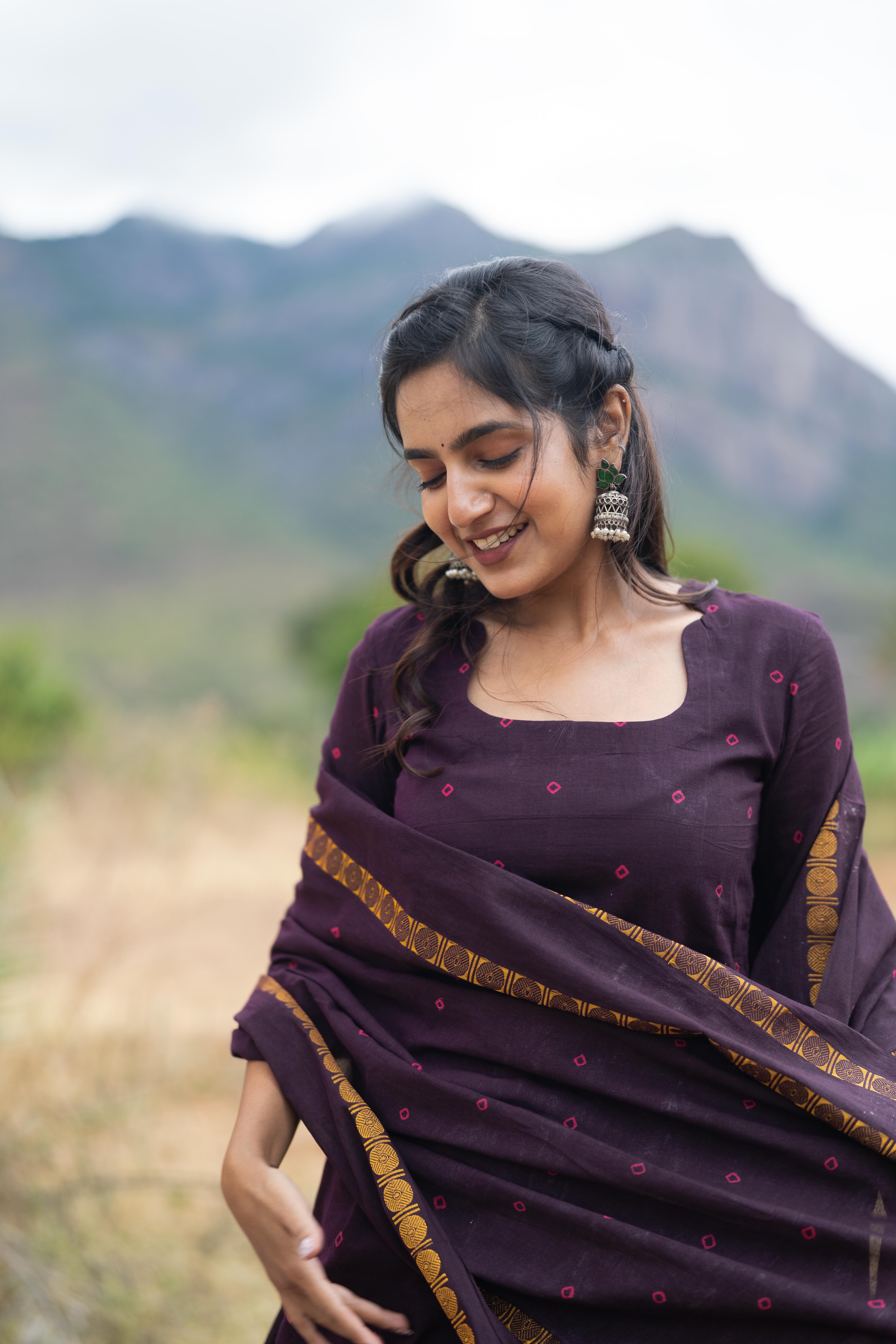 Plum & Gold Sungudi Salwar Set