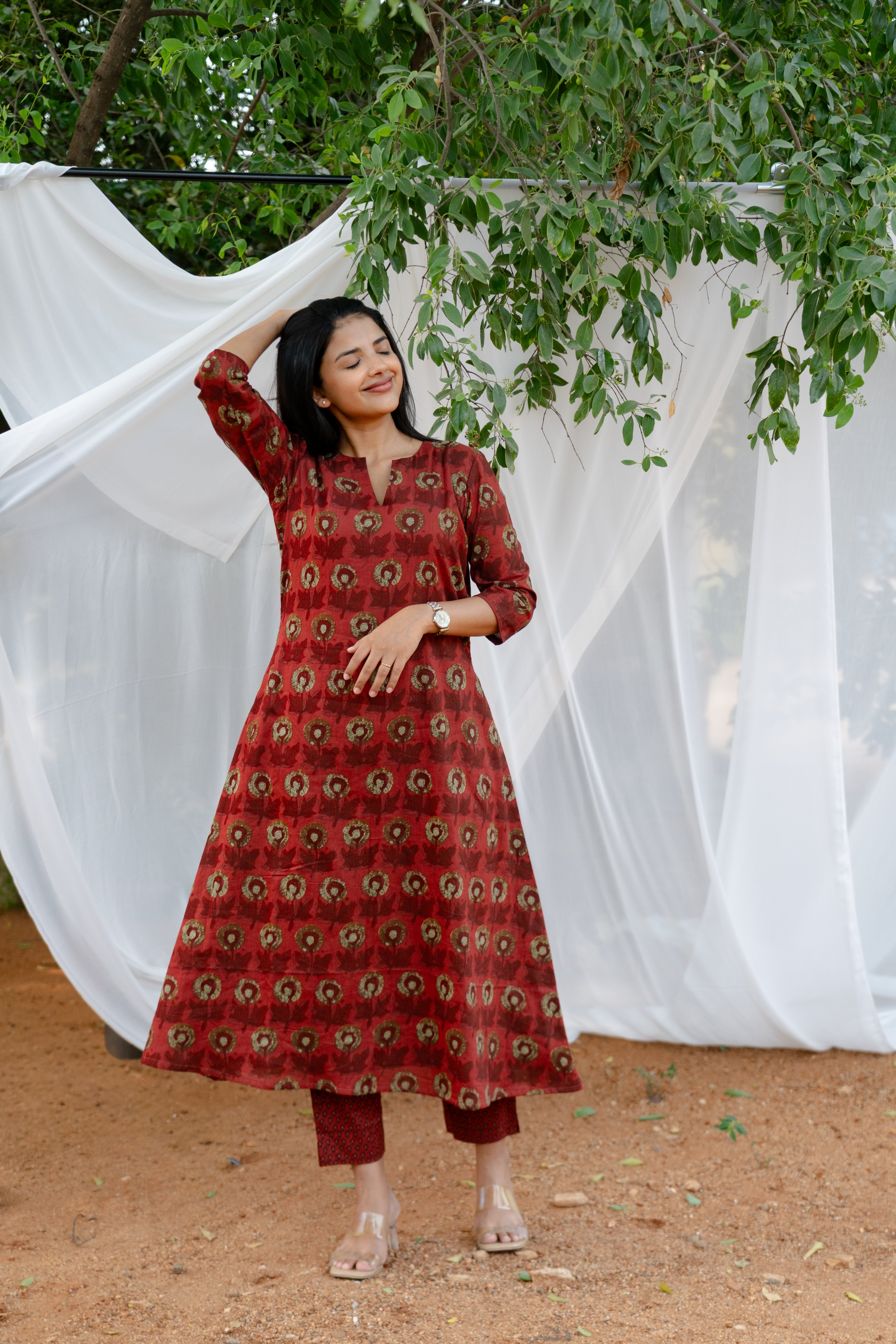 Red marigold A-Line Set