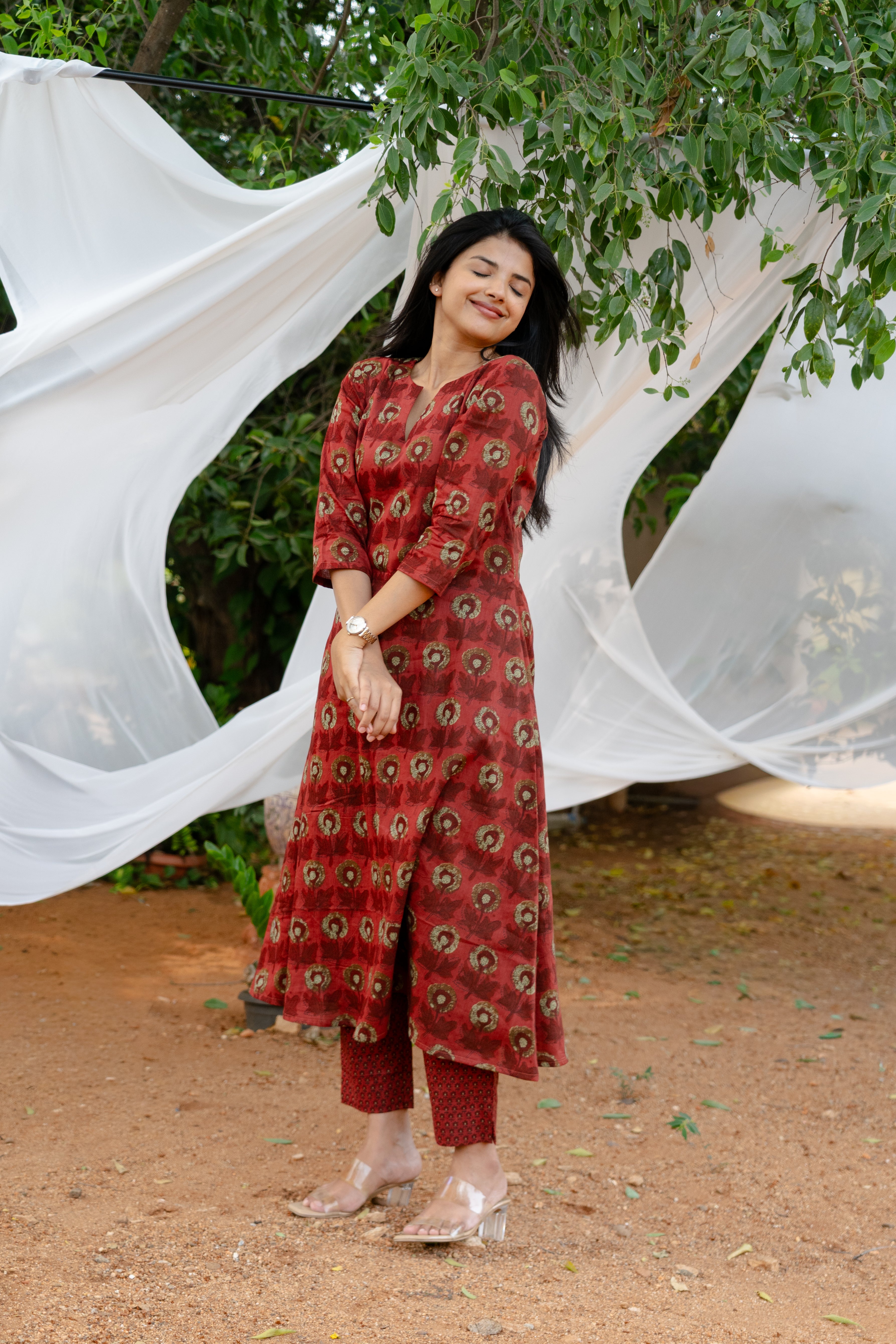 Red marigold A-Line Set