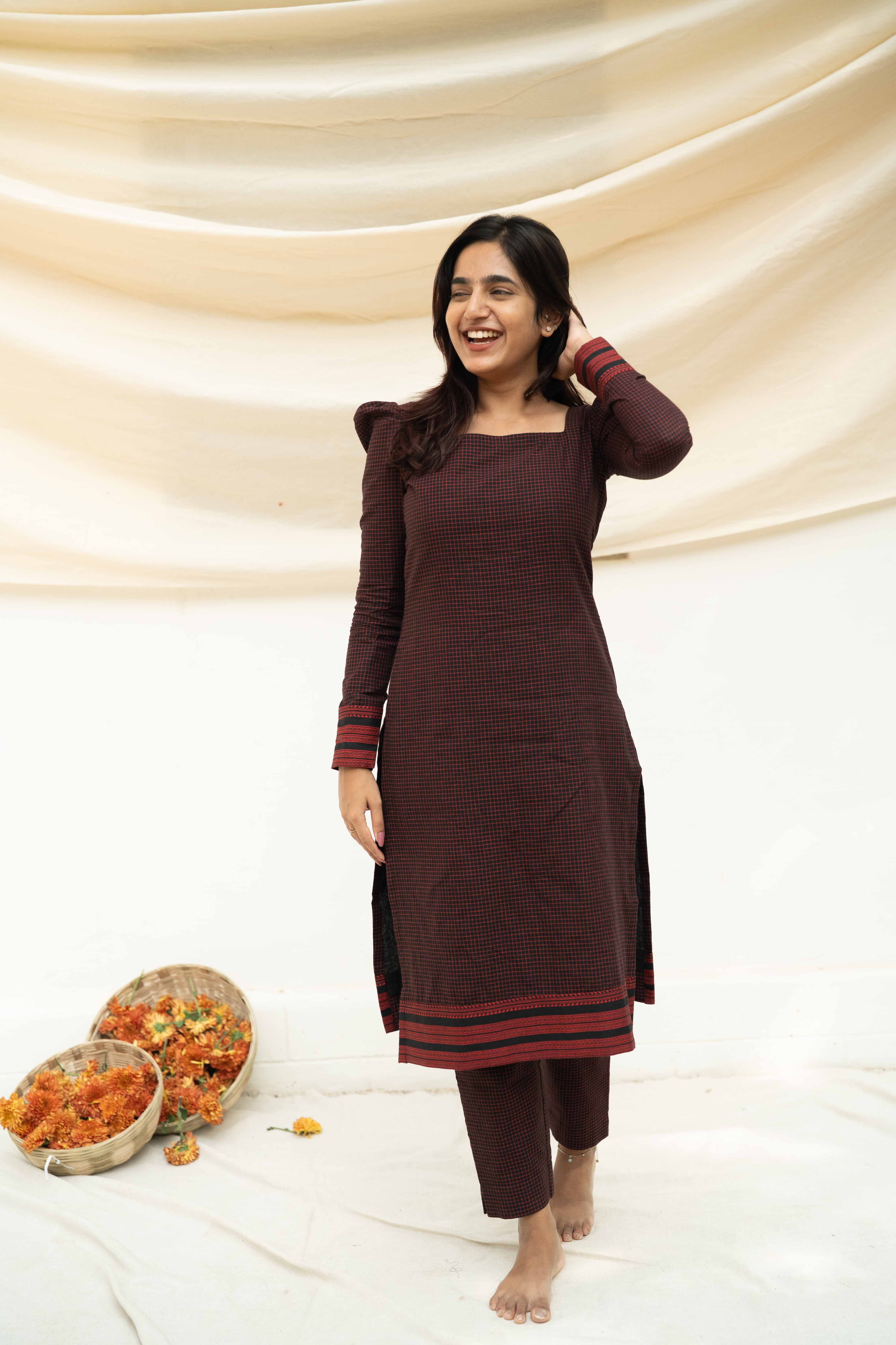 Maroon kattam Co-ord Set