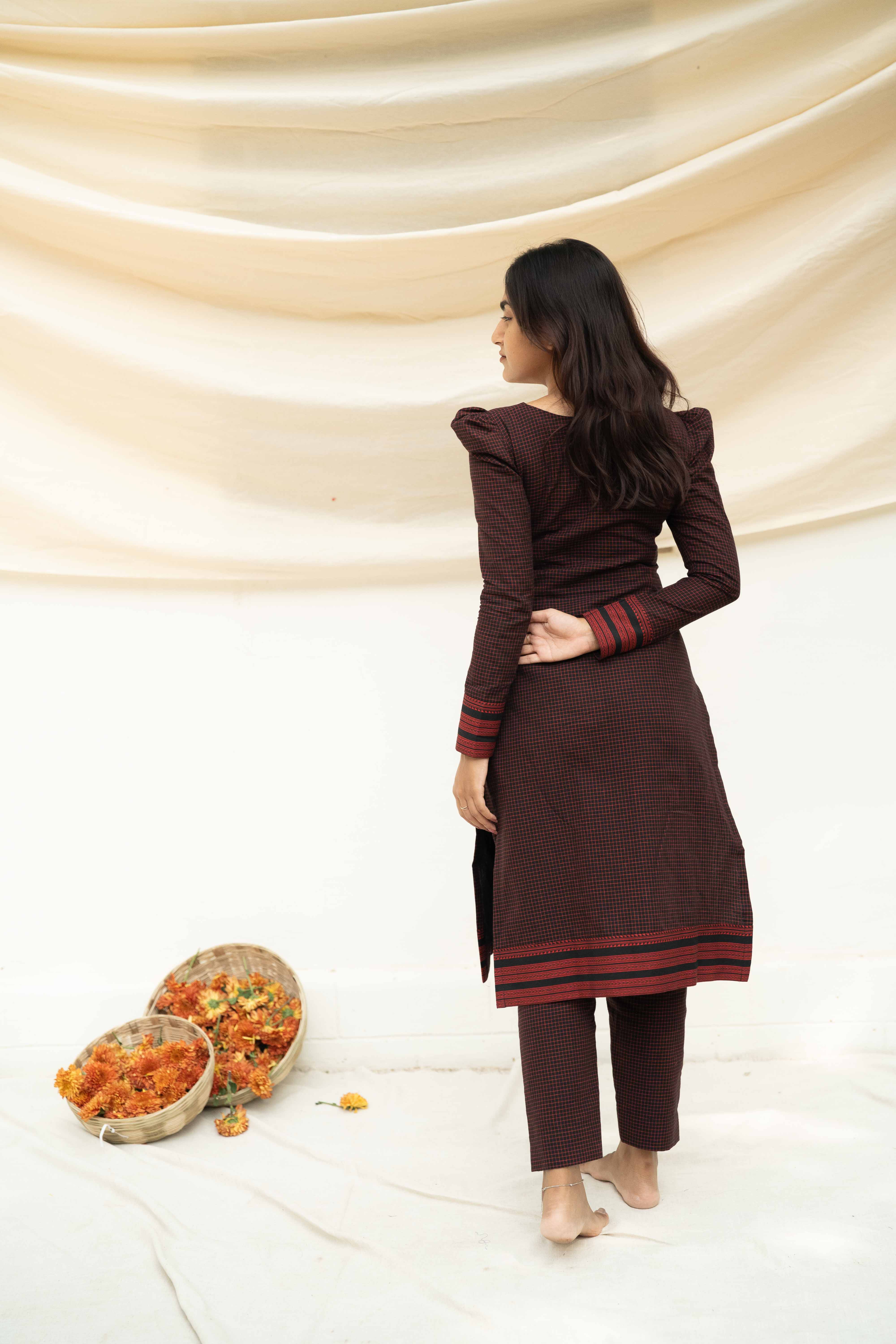 Maroon kattam Co-ord Set