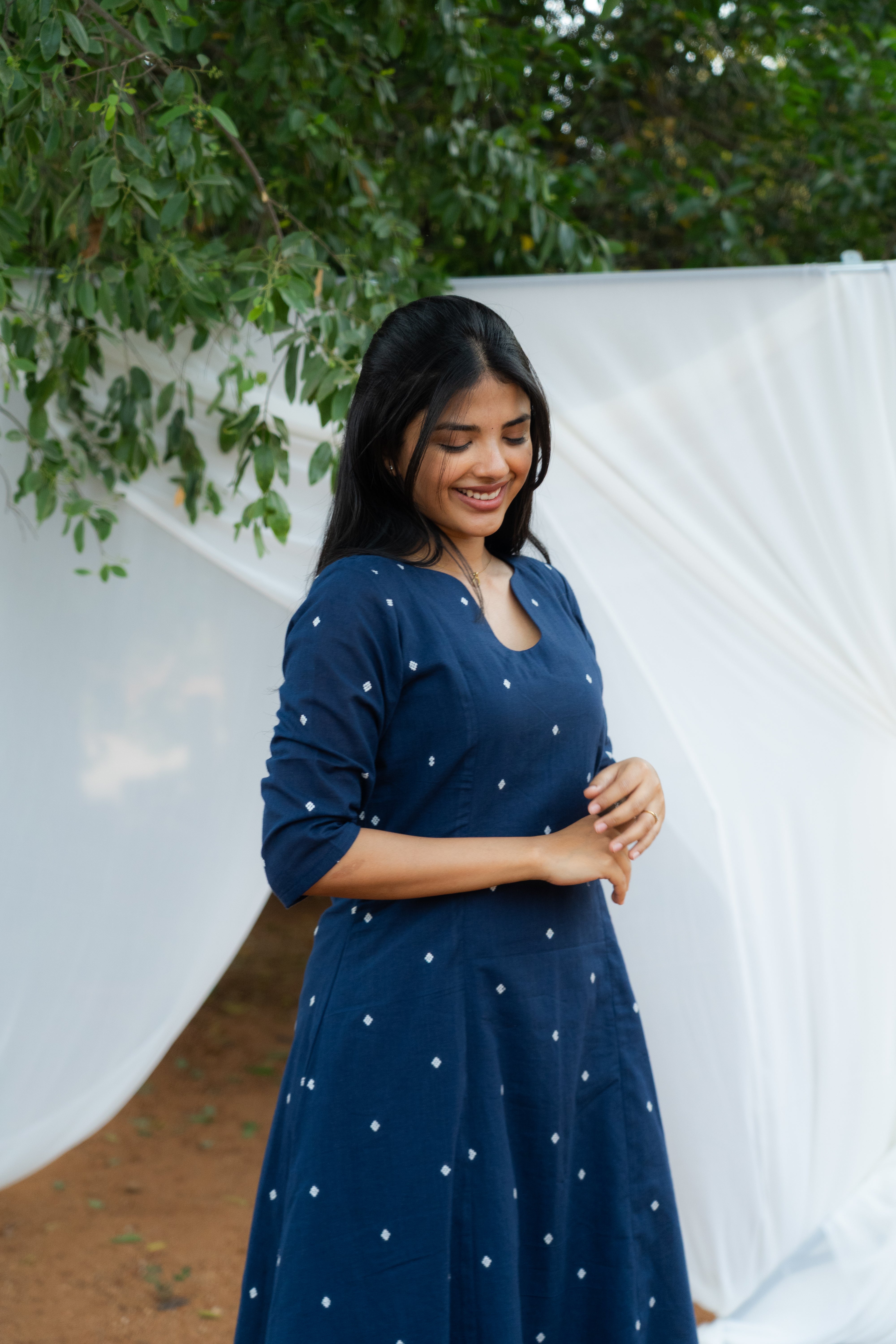 Midnight Dot Pure Cotton Flare Kurti And Stripes Pant