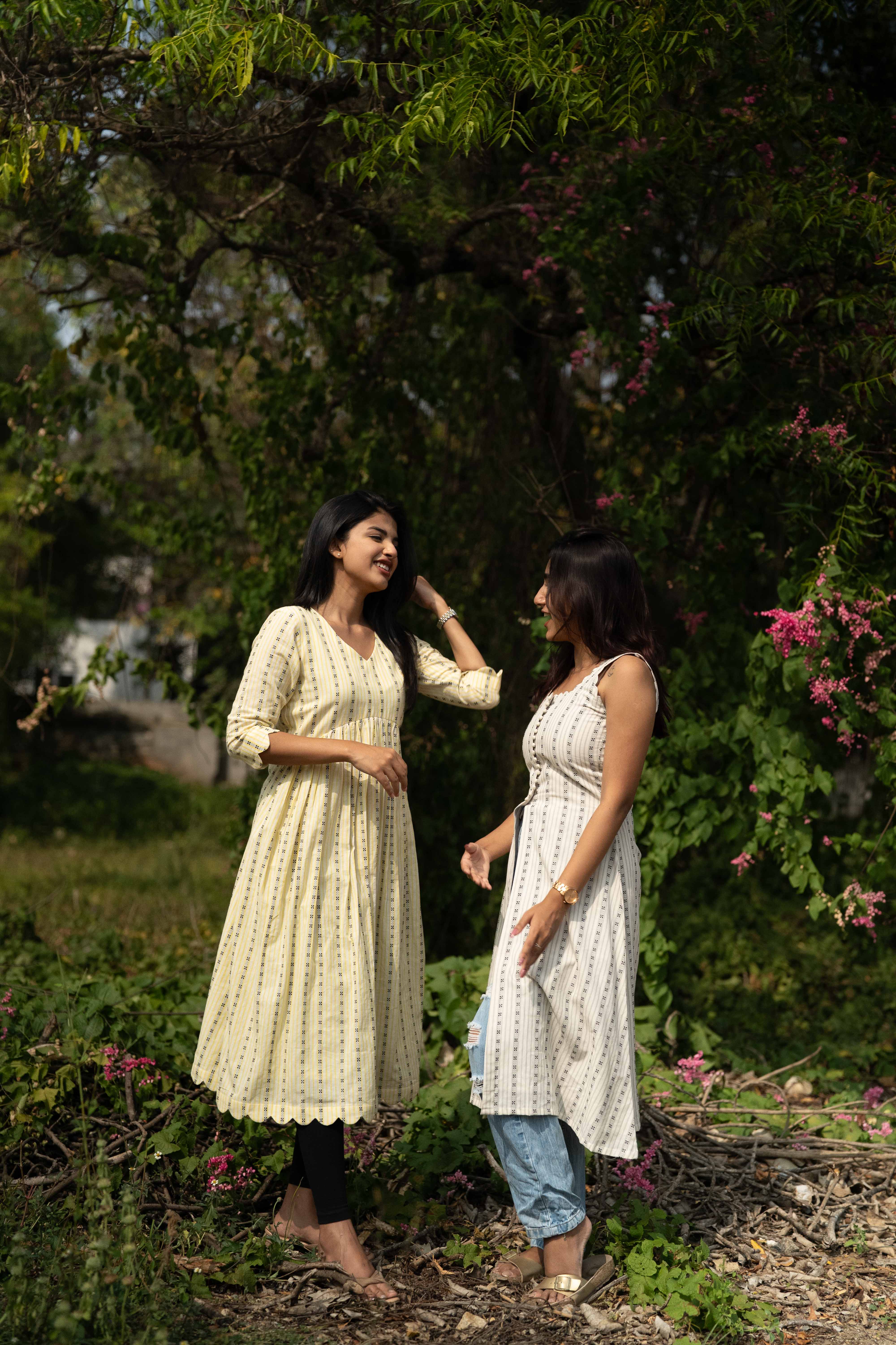 Yellow Scallop Cotton Kurta