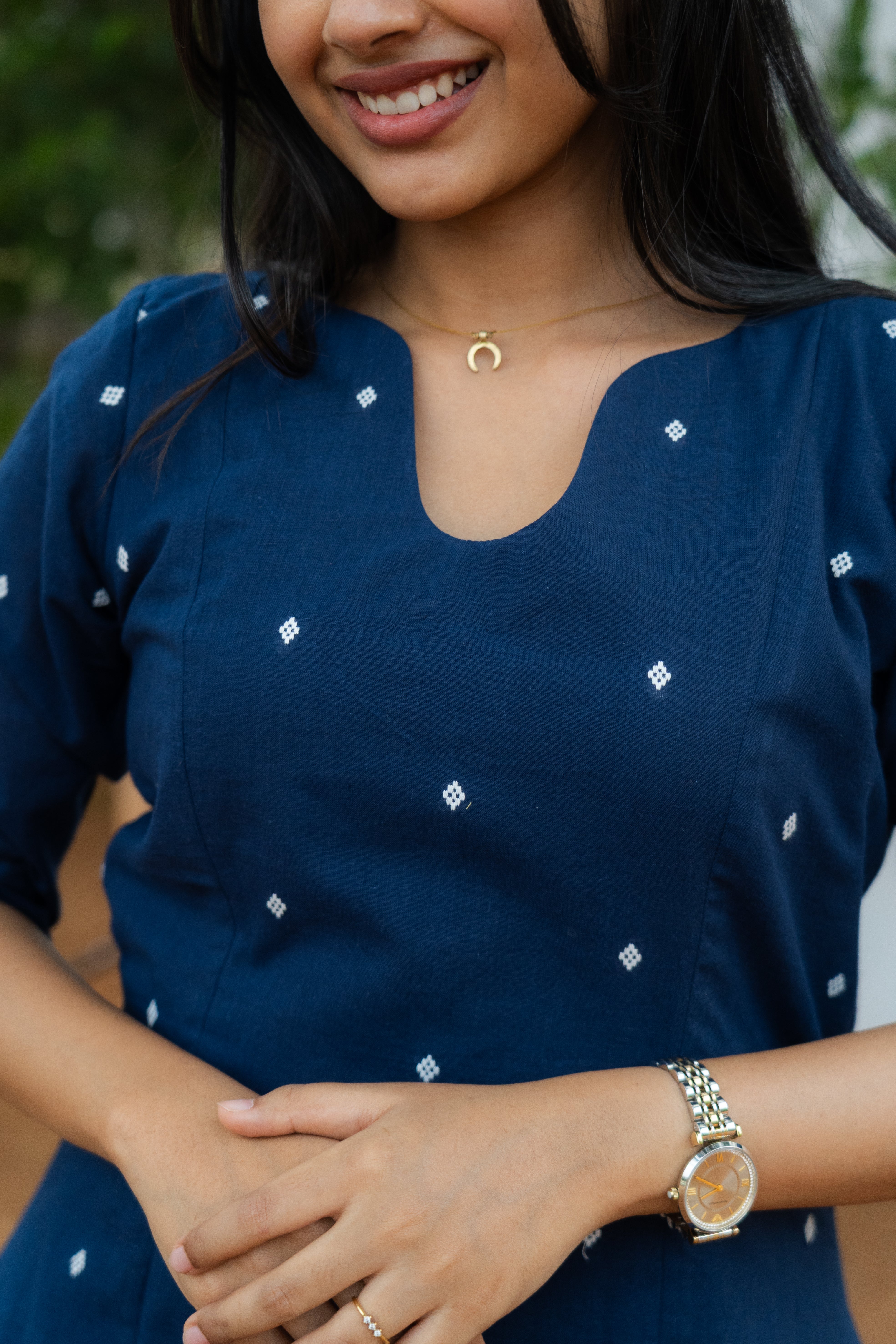 Midnight Dot Pure Cotton Flare Kurti And Stripes Pant