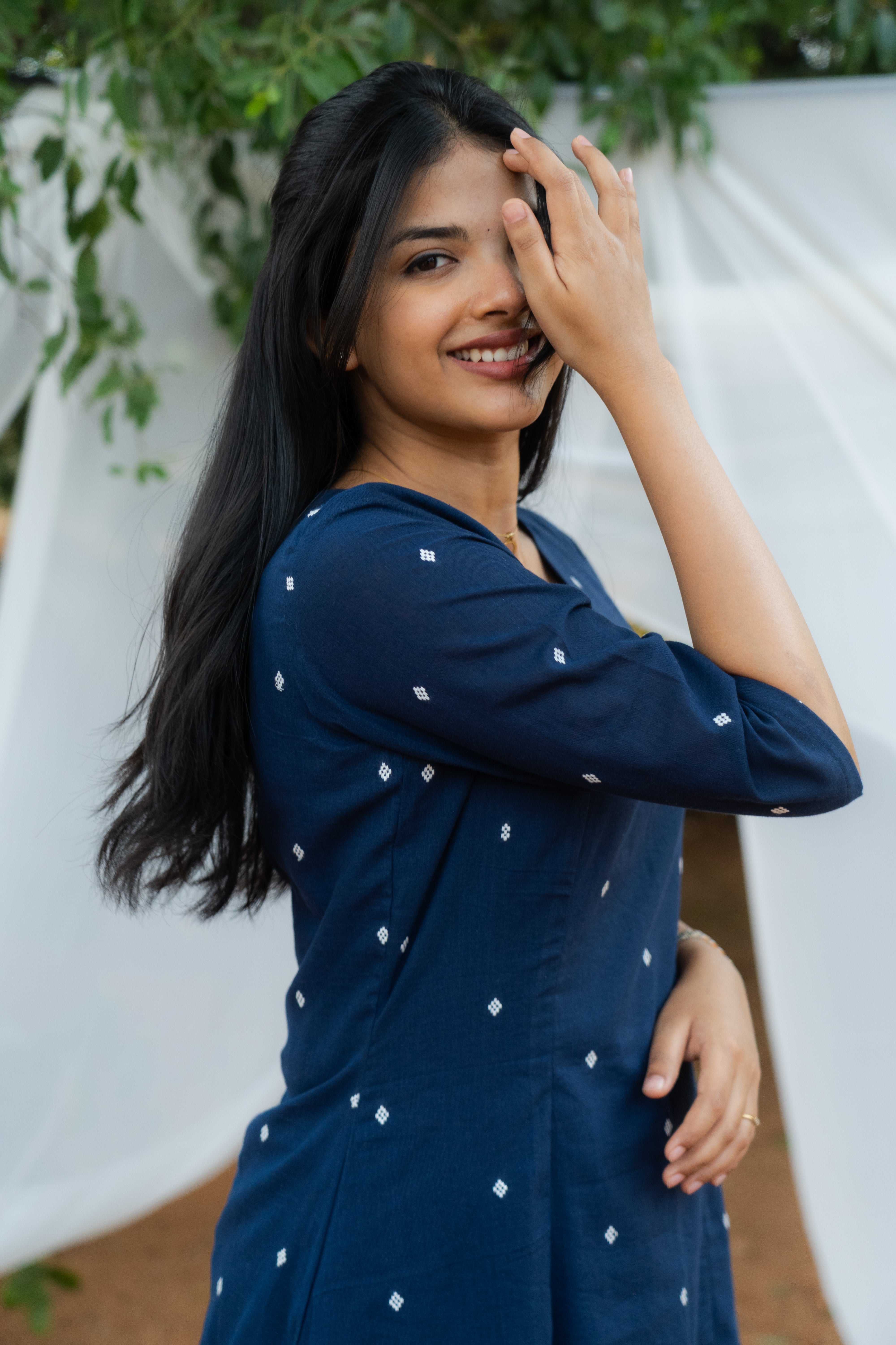 Midnight Dot Pure Cotton Flare Kurti And Stripes Pant