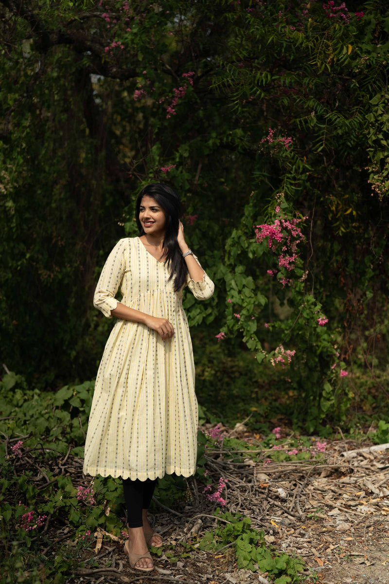 Yellow Scallop Cotton Kurta